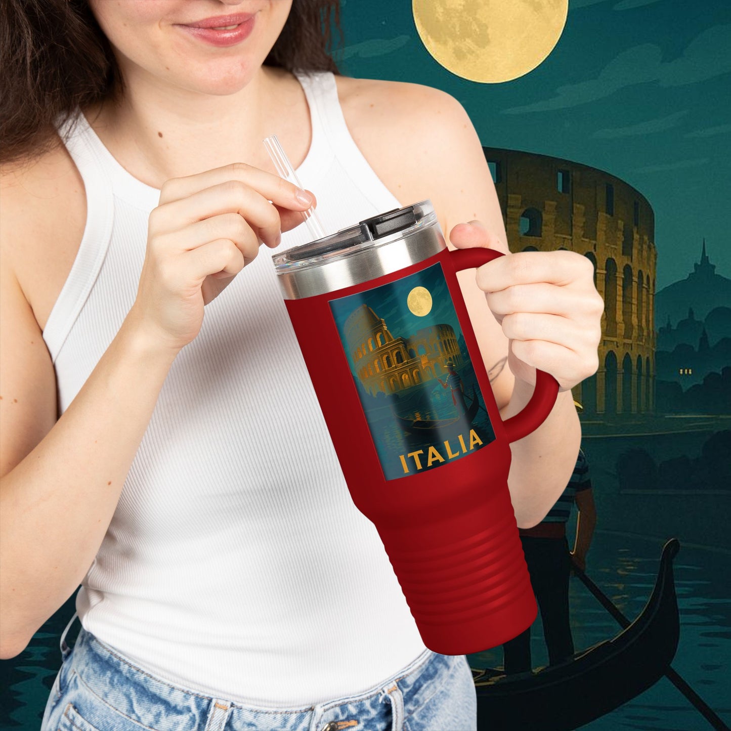 "Italy Insulated Travel Mug: Art, Passion, and Eternal Flavors 🎨🍝🏛️"