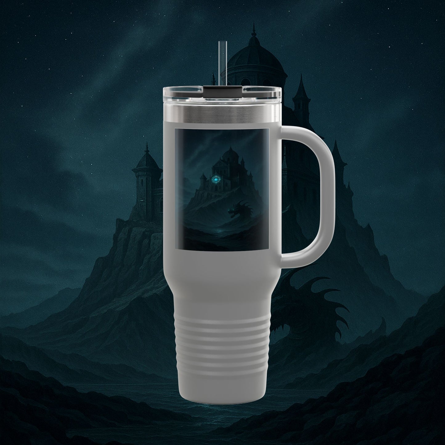 "Taza de viaje aislada 🏛️Fortaleza del Olvido"