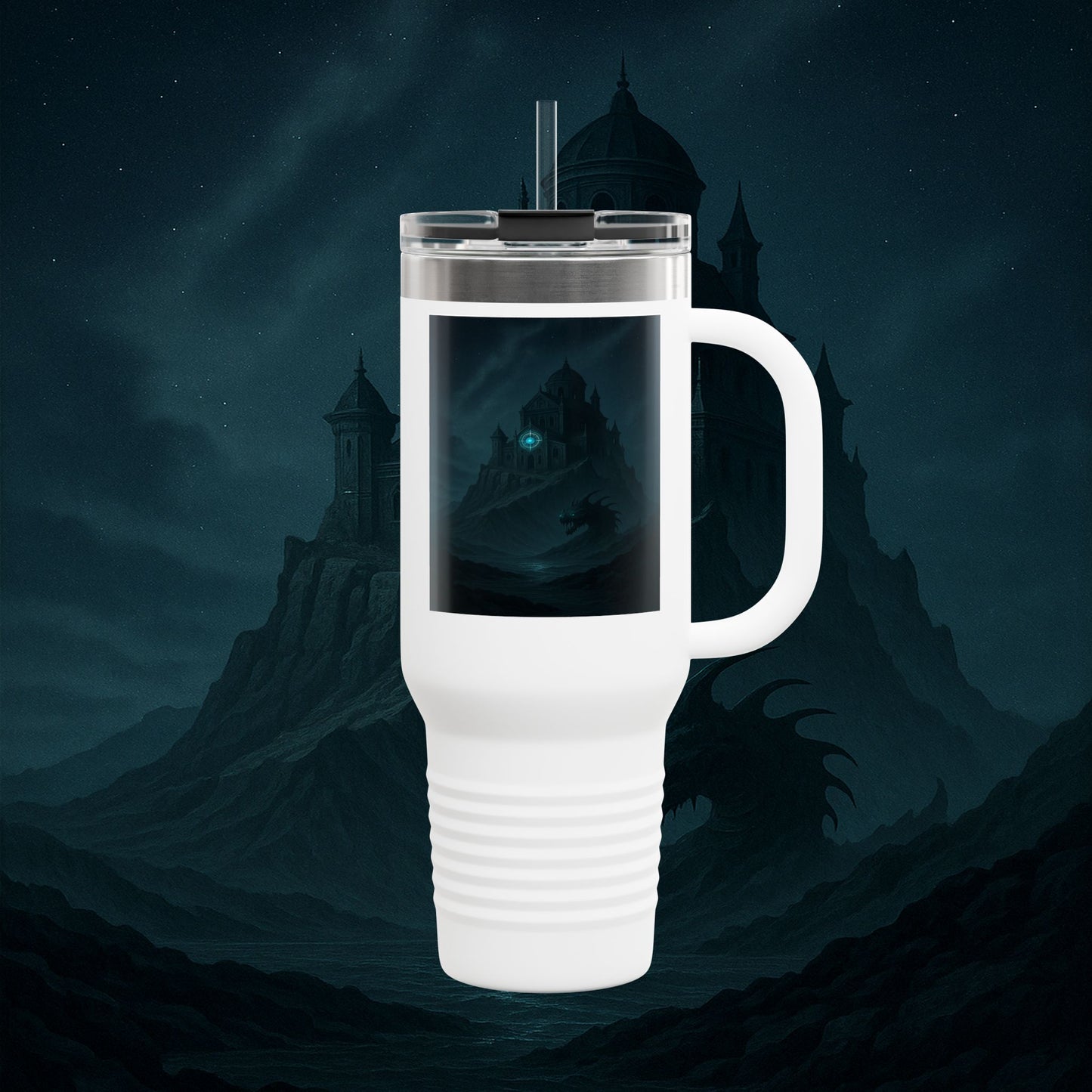 "Taza de viaje aislada 🏛️Fortaleza del Olvido"
