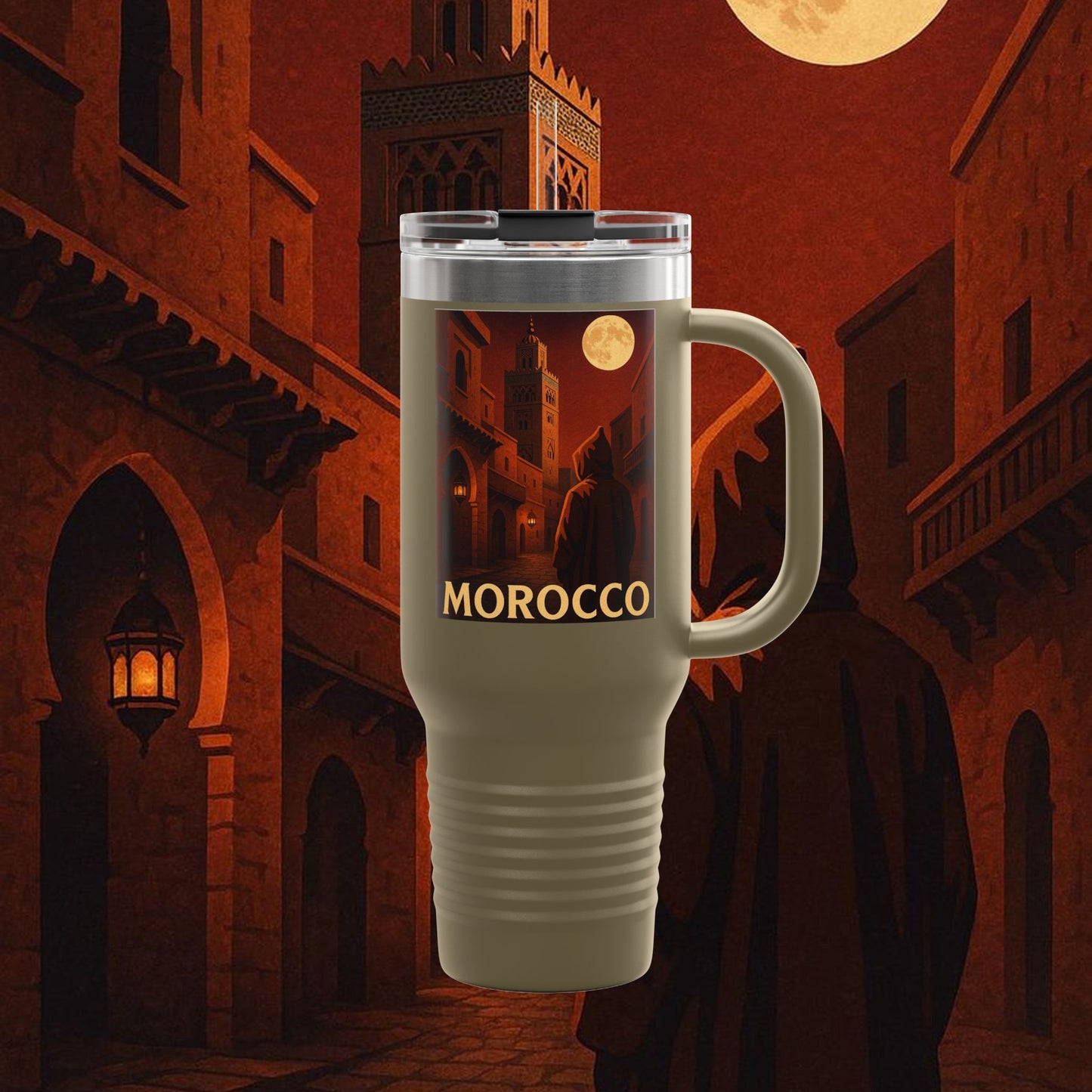 "Morocco Insulated Travel Mug: Magic of the Desert and Cities of a Thousand Colors 🐪🏜️🕌"