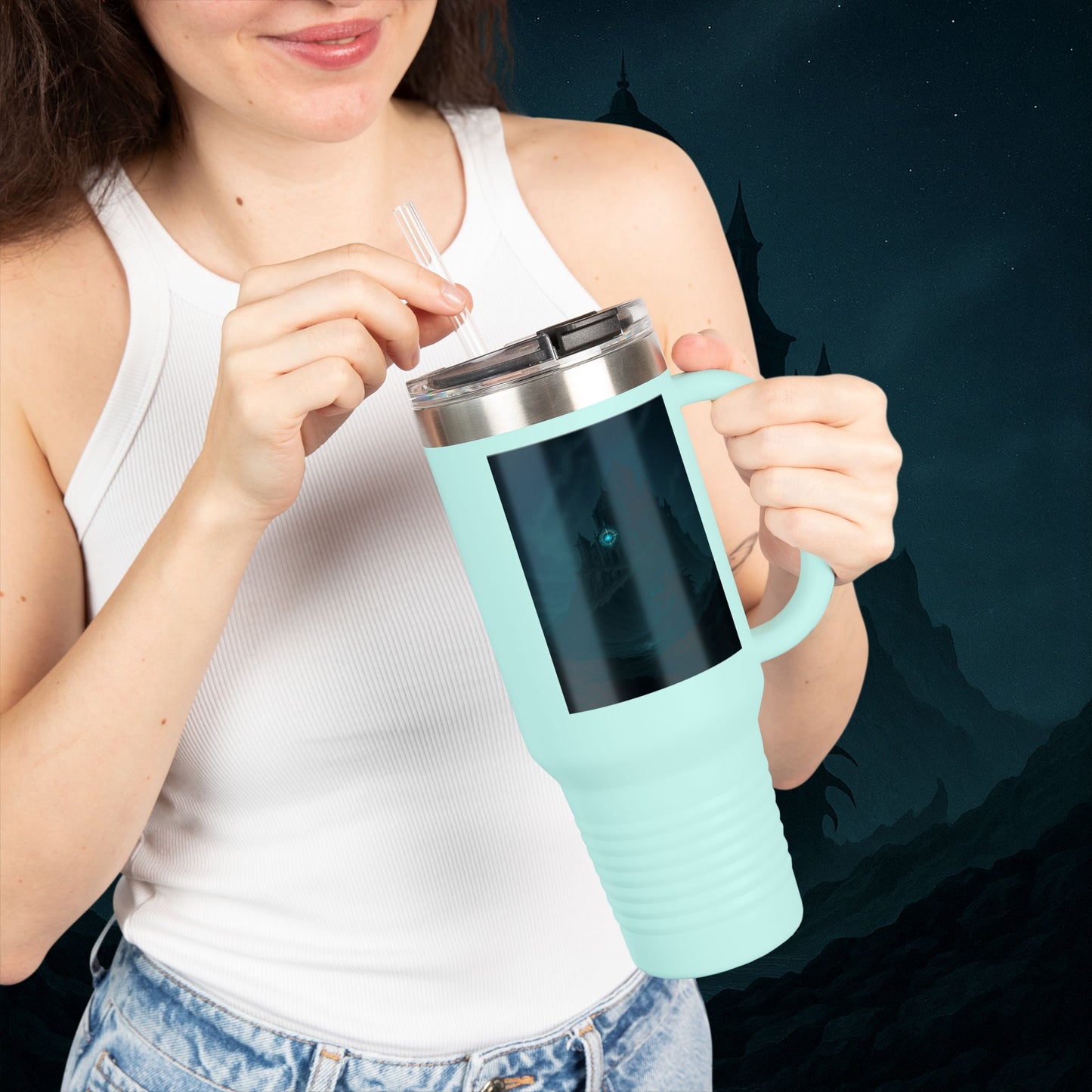 "Taza de viaje aislada 🏛️Fortaleza del Olvido"