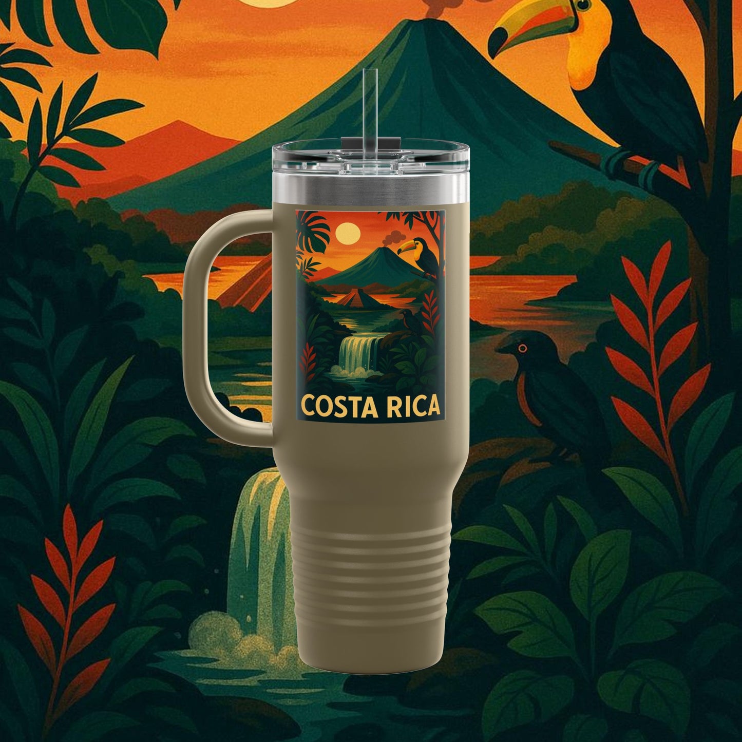 "Costa Rica Insulated Travel Mug: Pura Vida between Volcanoes and Jungles 🌋🌴🦜"