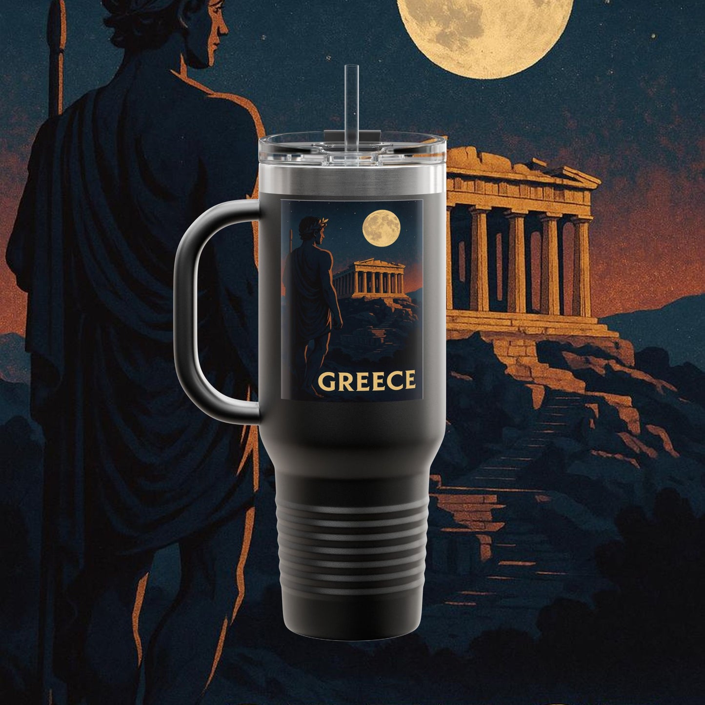 "Greece Insulated Travel Mug: Cradle of Gods, Wonders and Philosophy 🌊🏛️⚡"