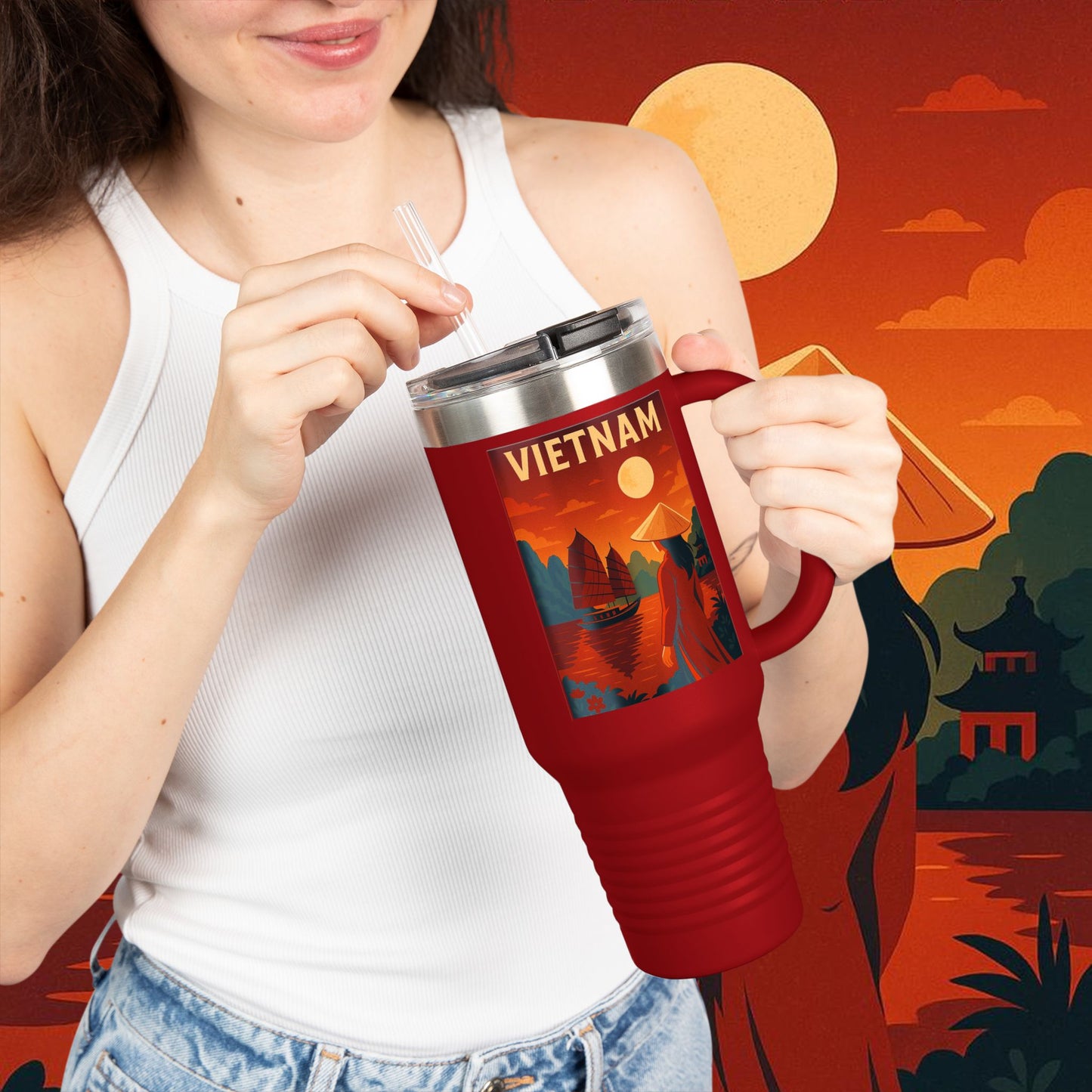 "Vietnam Insulated Travel Mug: Tradition, Nature, and Ancestral Legends 🎋🏯🐉"