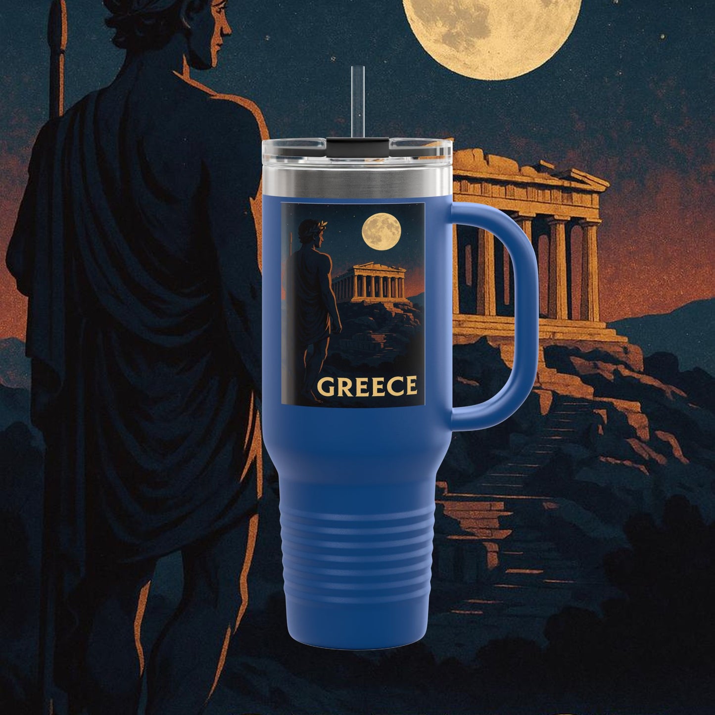 "Greece Insulated Travel Mug: Cradle of Gods, Wonders and Philosophy 🌊🏛️⚡"