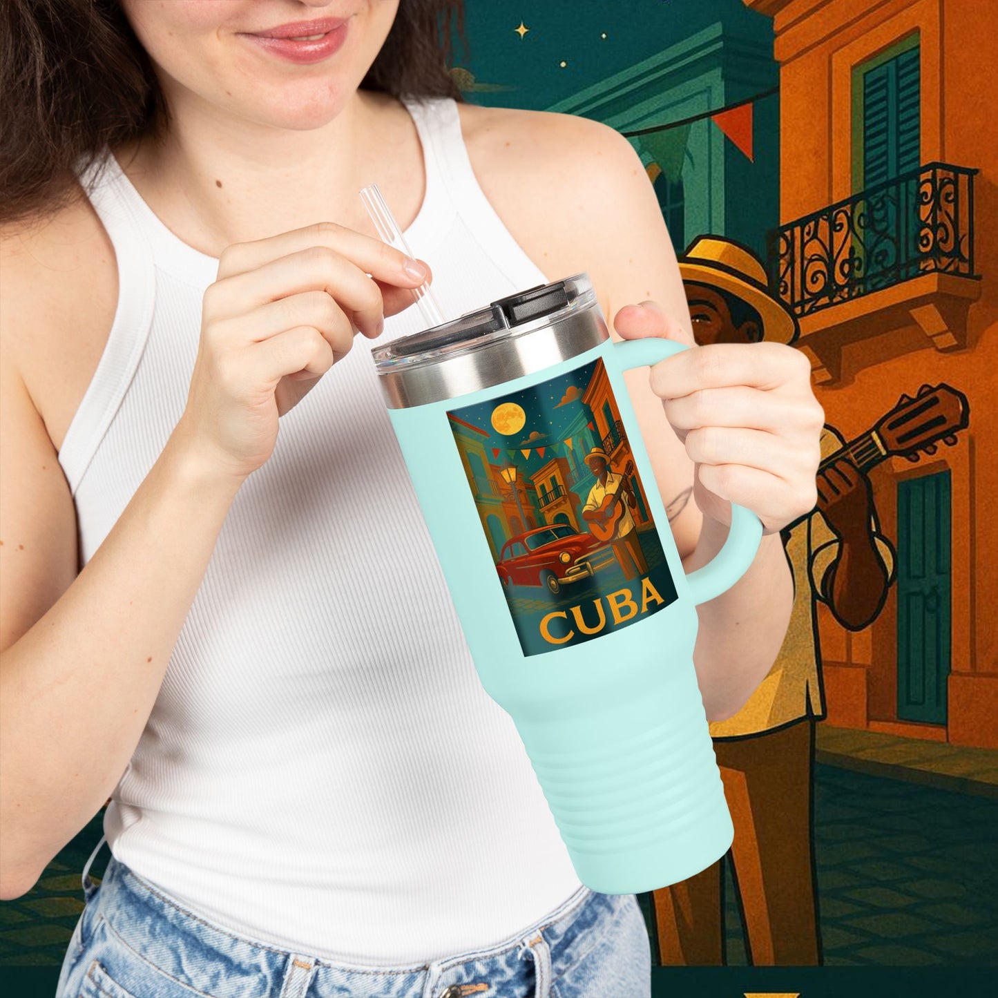 "taza de Viaje Aislada Cuba: Ritmo, Historia y Encanto Caribeño 🎺🚗🌴 "
