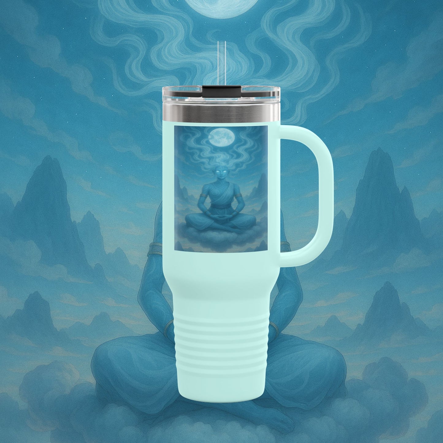 "Taza de viaje aislada Zephala,💨- la Voz del Viento Eterno"