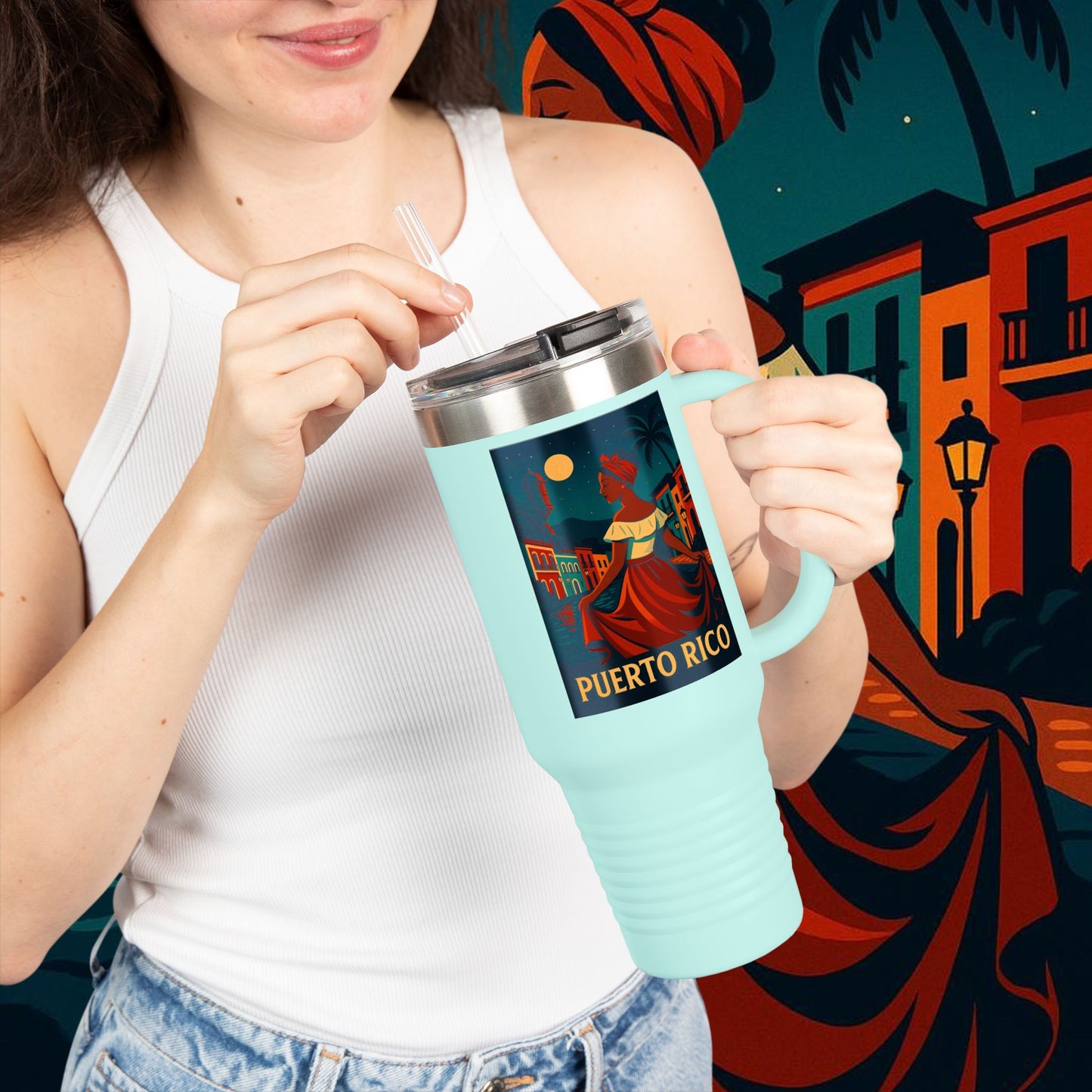 "Puerto Rico Insulated Travel Mug – Caribbean Rhythm, Soul, and Color"