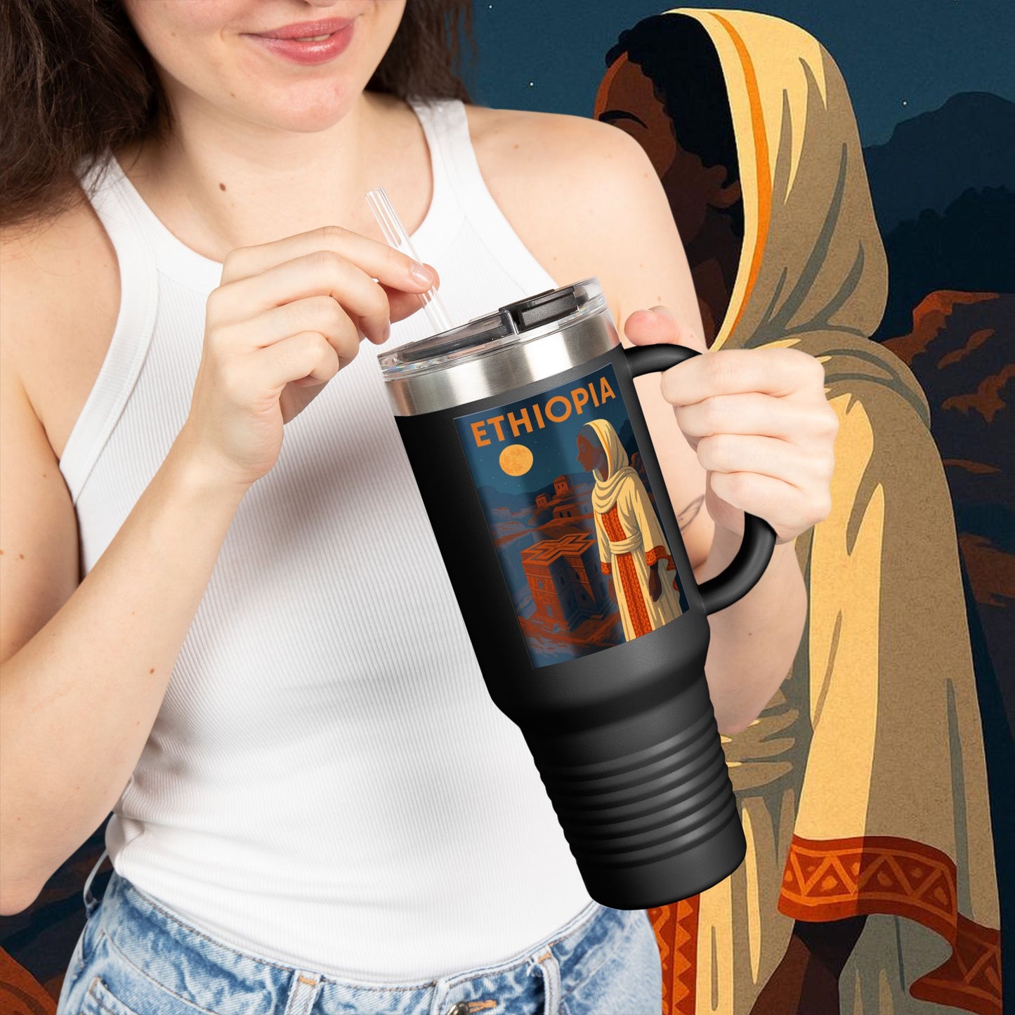 "Ethiopia Insulated Travel Mug – Sacred Land and Ancestral Soul"