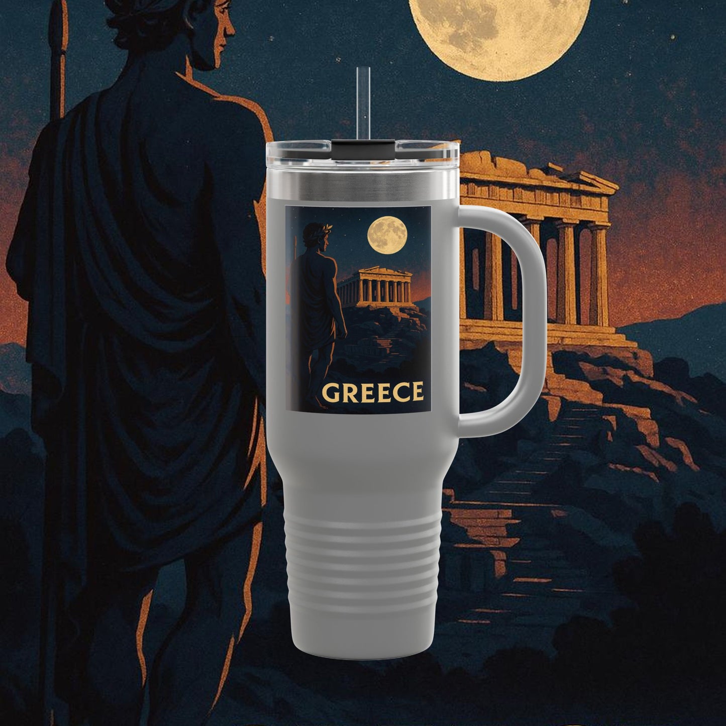 "Greece Insulated Travel Mug: Cradle of Gods, Wonders and Philosophy 🌊🏛️⚡"