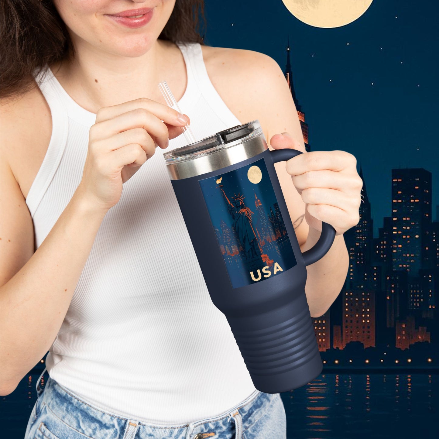 "taza de Viaje Aislada Estados Unidos: Sueños, Libertad y Grandes Horizontes 🗽🏜️🌆"
