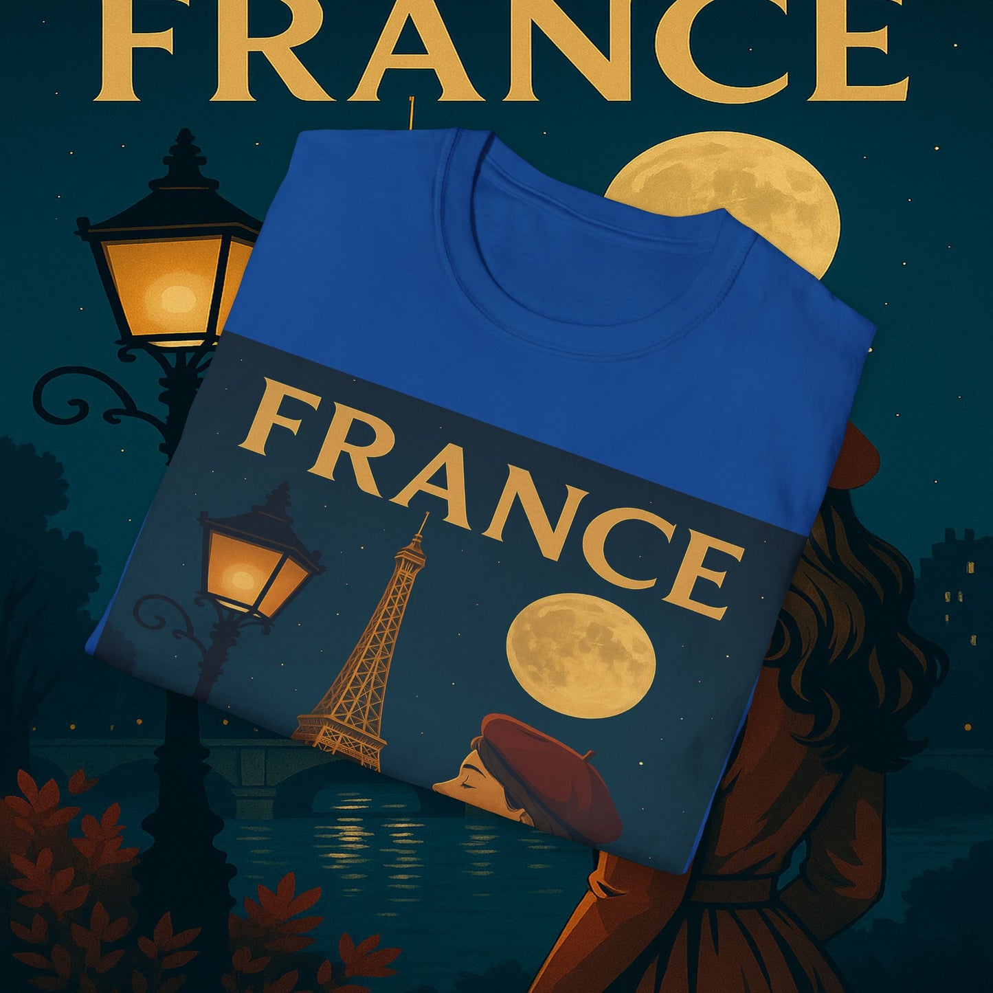 "Camiseta Francia: Romance bajo la Luna 🌙🗼✨"