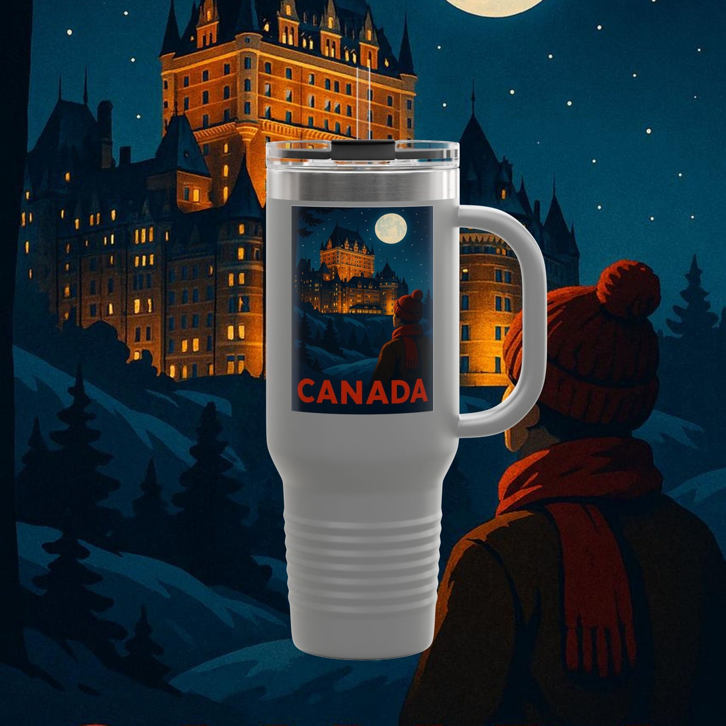 "Canada Insulated Travel Mug: Majestic Nature and Free Spirit 🍁🏞️🦌"