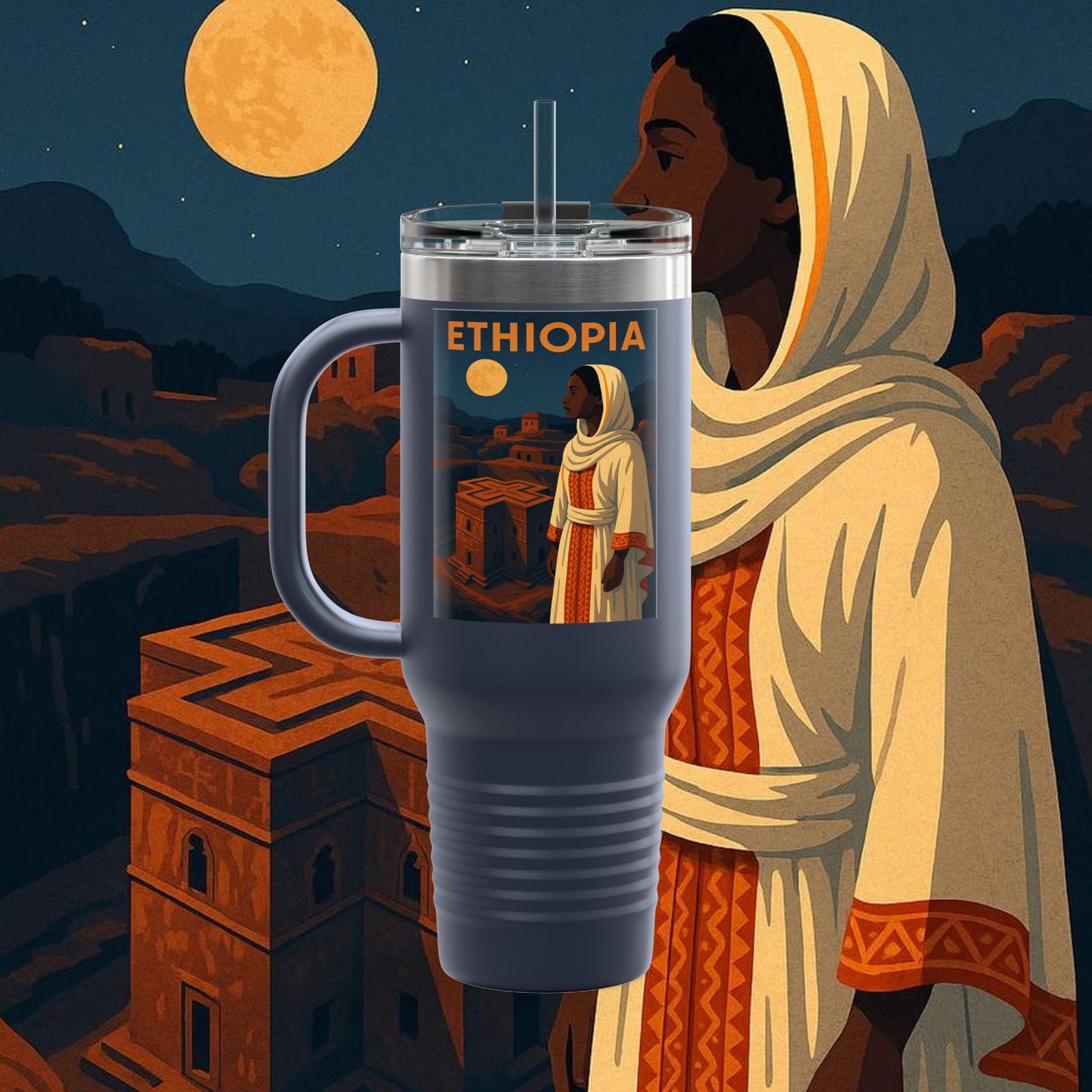 "Ethiopia Insulated Travel Mug – Sacred Land and Ancestral Soul"