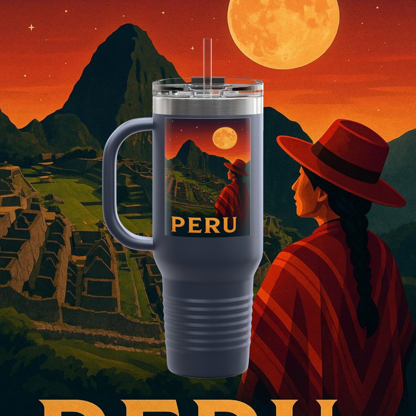 "Peru Insulated Travel Mug: Mysticism, History, and Eternal Wonders 🏔️🦙🛕"