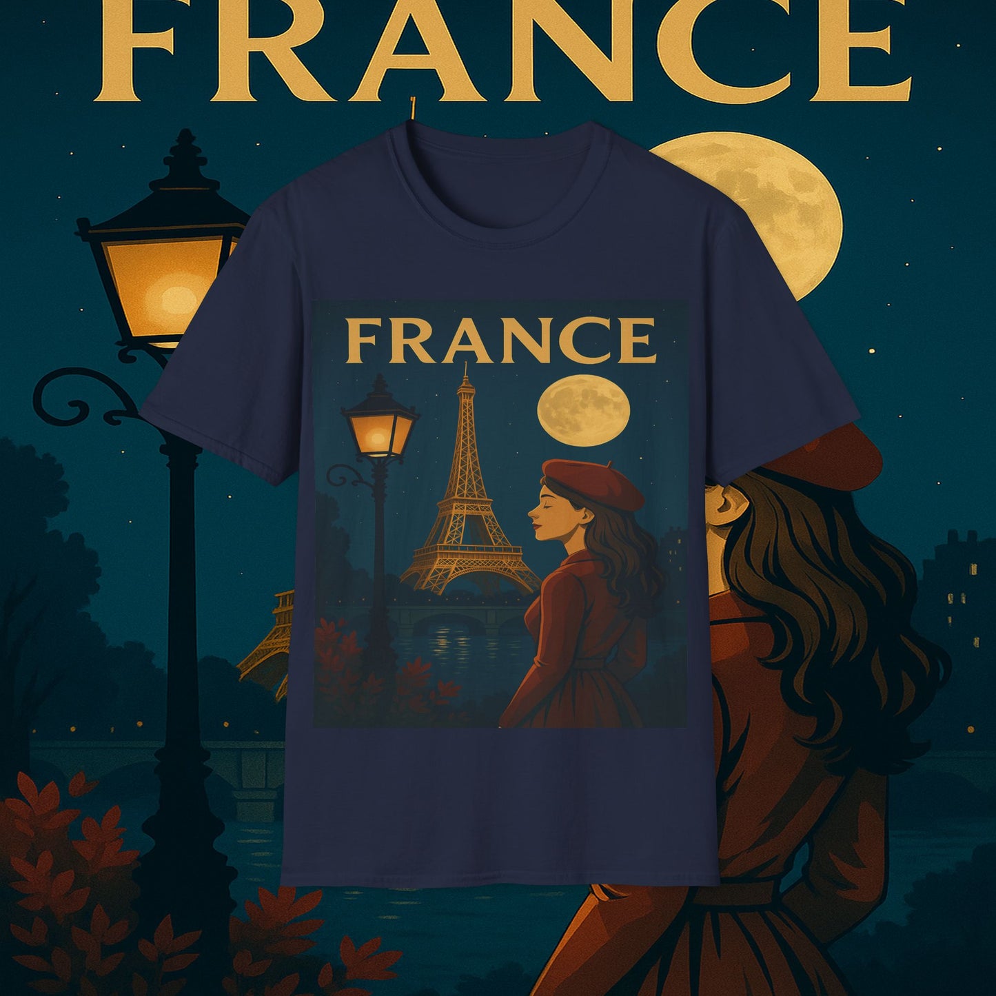 "Camiseta Francia: Romance bajo la Luna 🌙🗼✨"