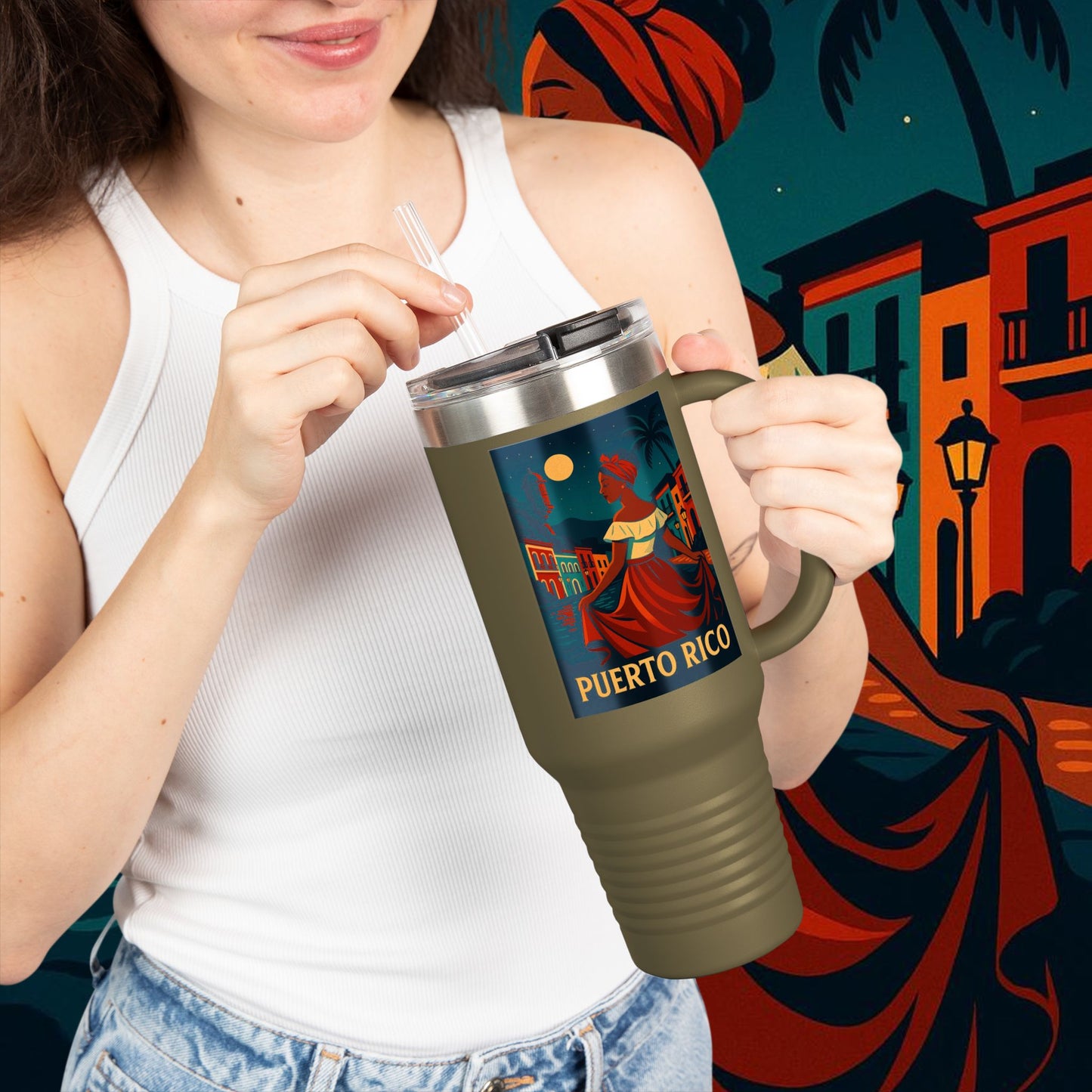 "Puerto Rico Insulated Travel Mug – Caribbean Rhythm, Soul, and Color"