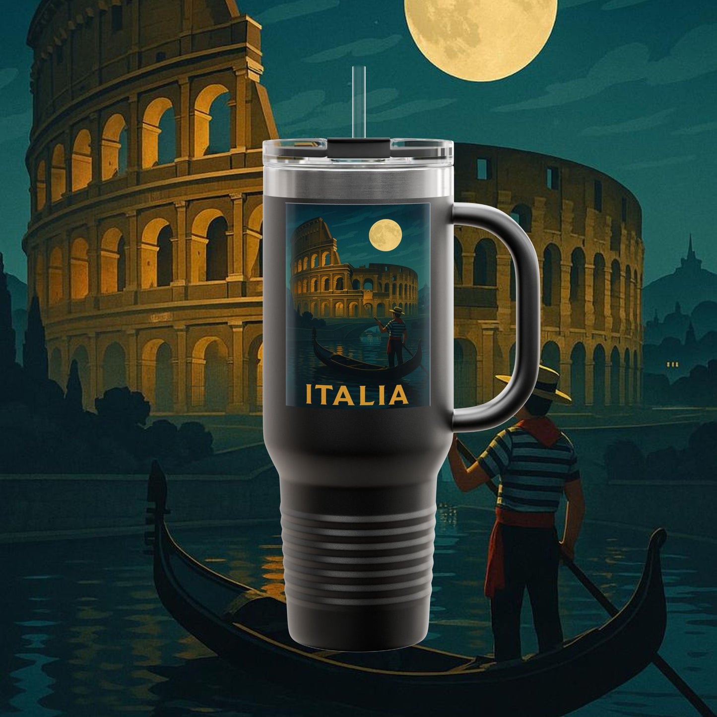 "Italy Insulated Travel Mug: Art, Passion, and Eternal Flavors 🎨🍝🏛️"
