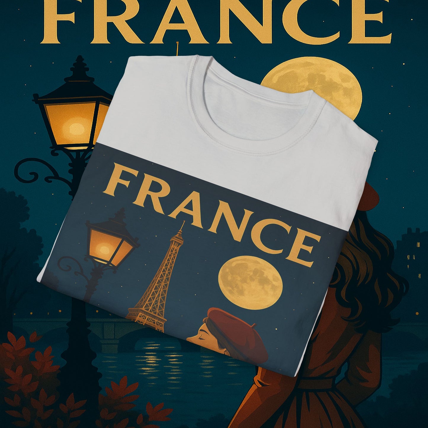 "Camiseta Francia: Romance bajo la Luna 🌙🗼✨"