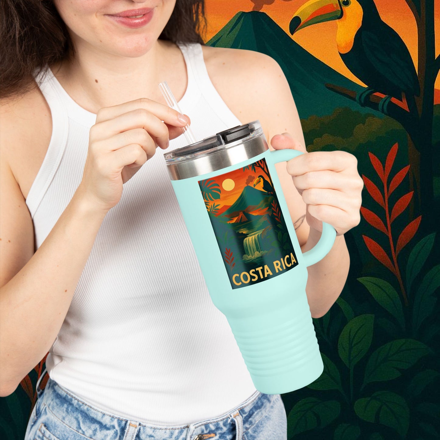 "Costa Rica Insulated Travel Mug: Pura Vida between Volcanoes and Jungles 🌋🌴🦜"