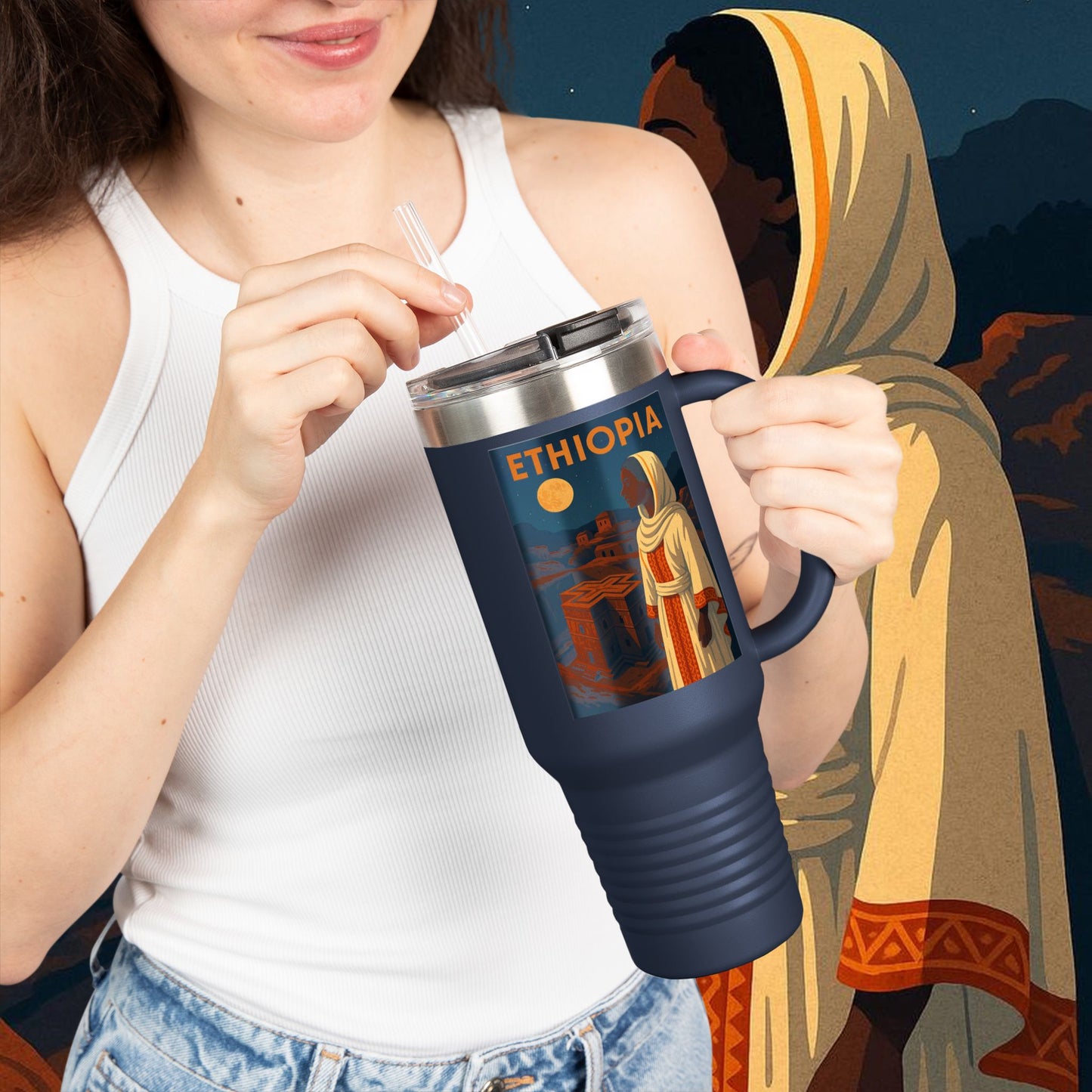 "Ethiopia Insulated Travel Mug – Sacred Land and Ancestral Soul"