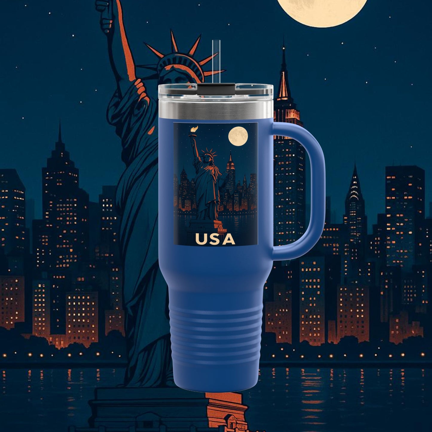 "taza de Viaje Aislada Estados Unidos: Sueños, Libertad y Grandes Horizontes 🗽🏜️🌆"