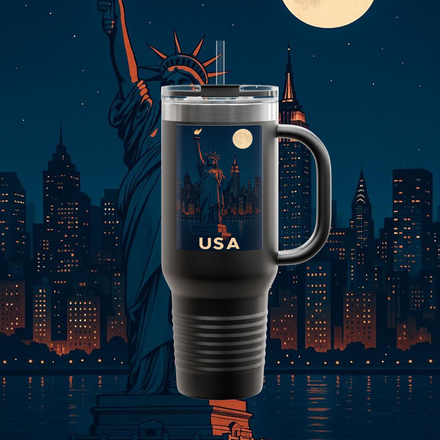 "taza de Viaje Aislada Estados Unidos: Sueños, Libertad y Grandes Horizontes 🗽🏜️🌆"