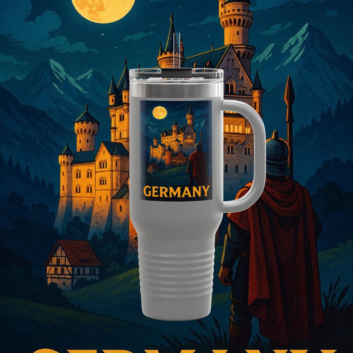 "taza de Viaje Aislada Alemania: Fortaleza, Historia y Tradición 🎖️🏰🍺"