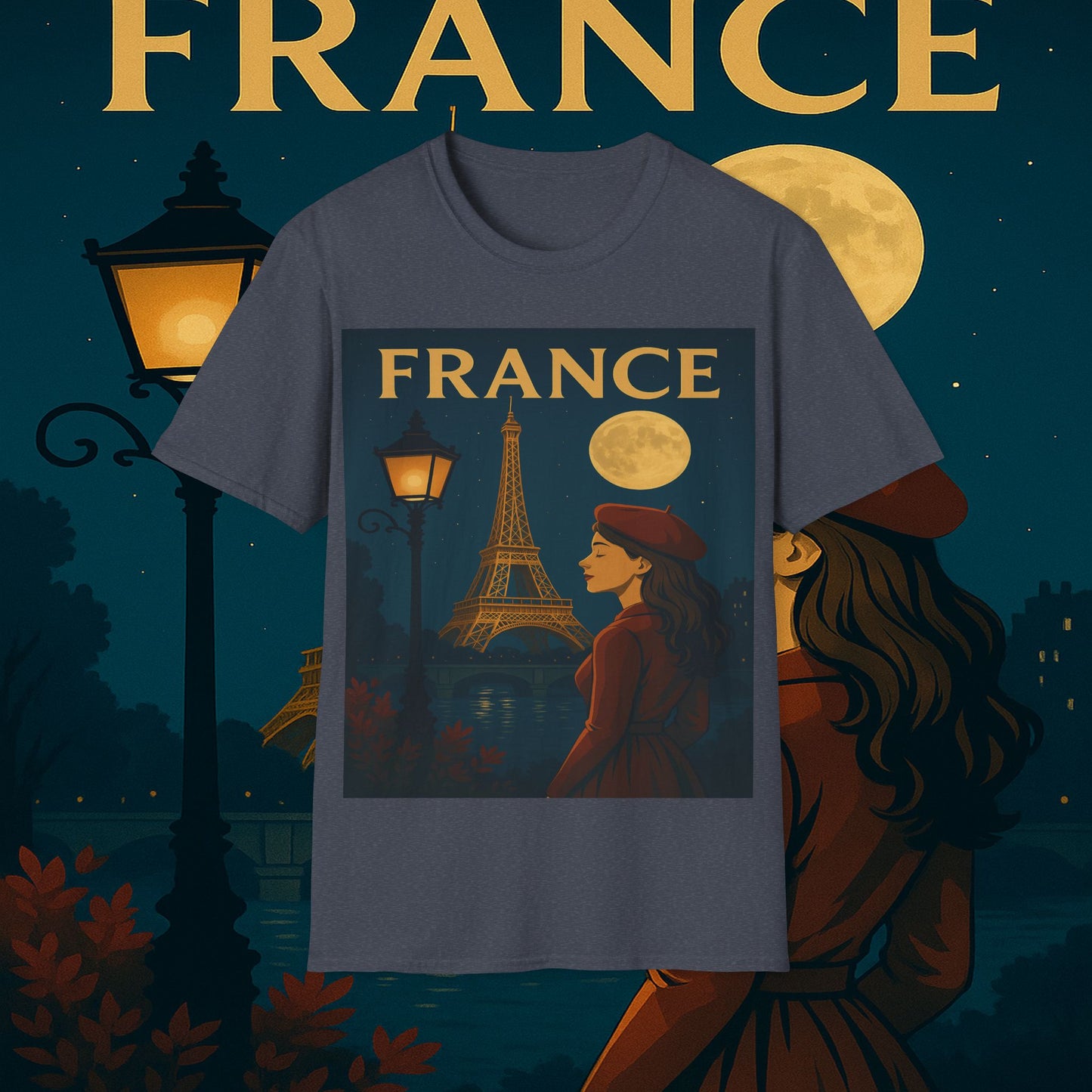 "Camiseta Francia: Romance bajo la Luna 🌙🗼✨"