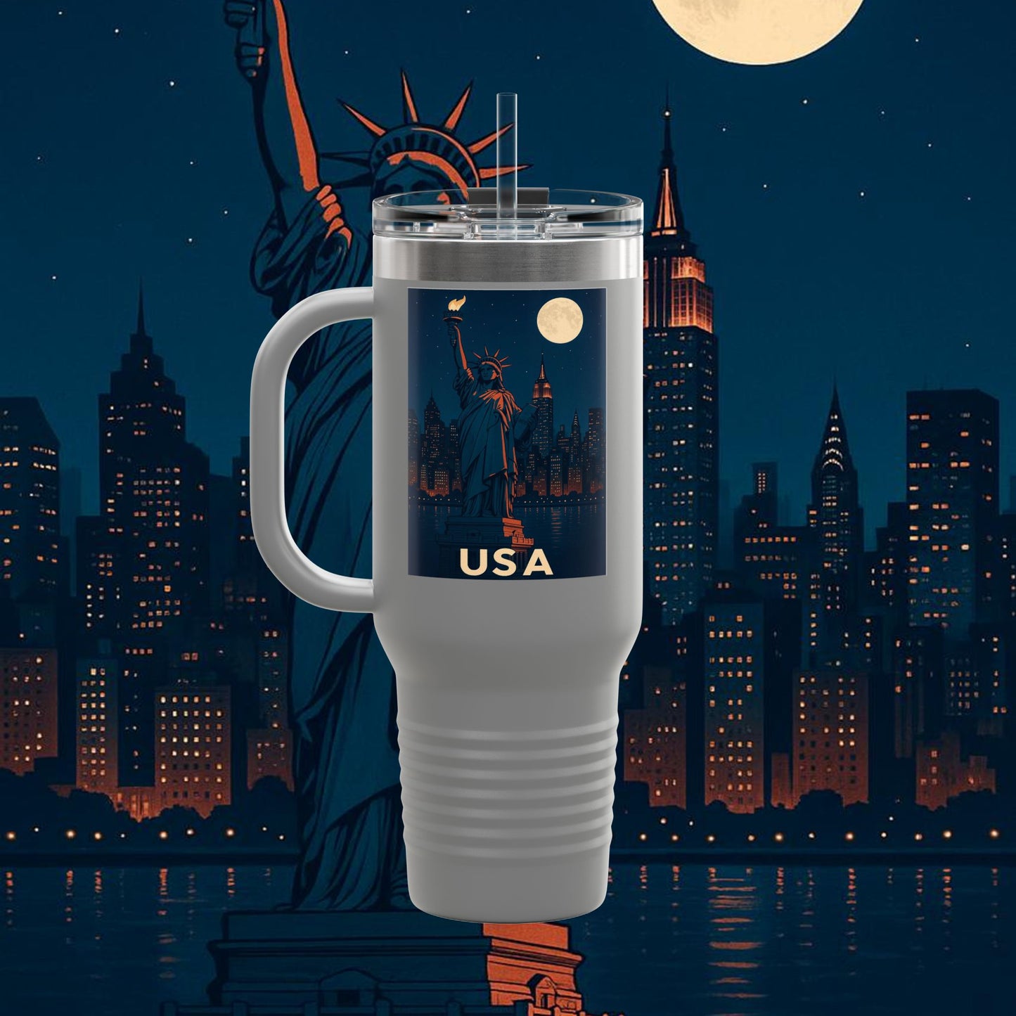 "taza de Viaje Aislada Estados Unidos: Sueños, Libertad y Grandes Horizontes 🗽🏜️🌆"