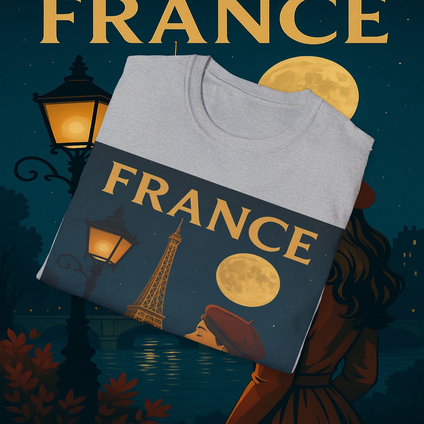 "Camiseta Francia: Romance bajo la Luna 🌙🗼✨"