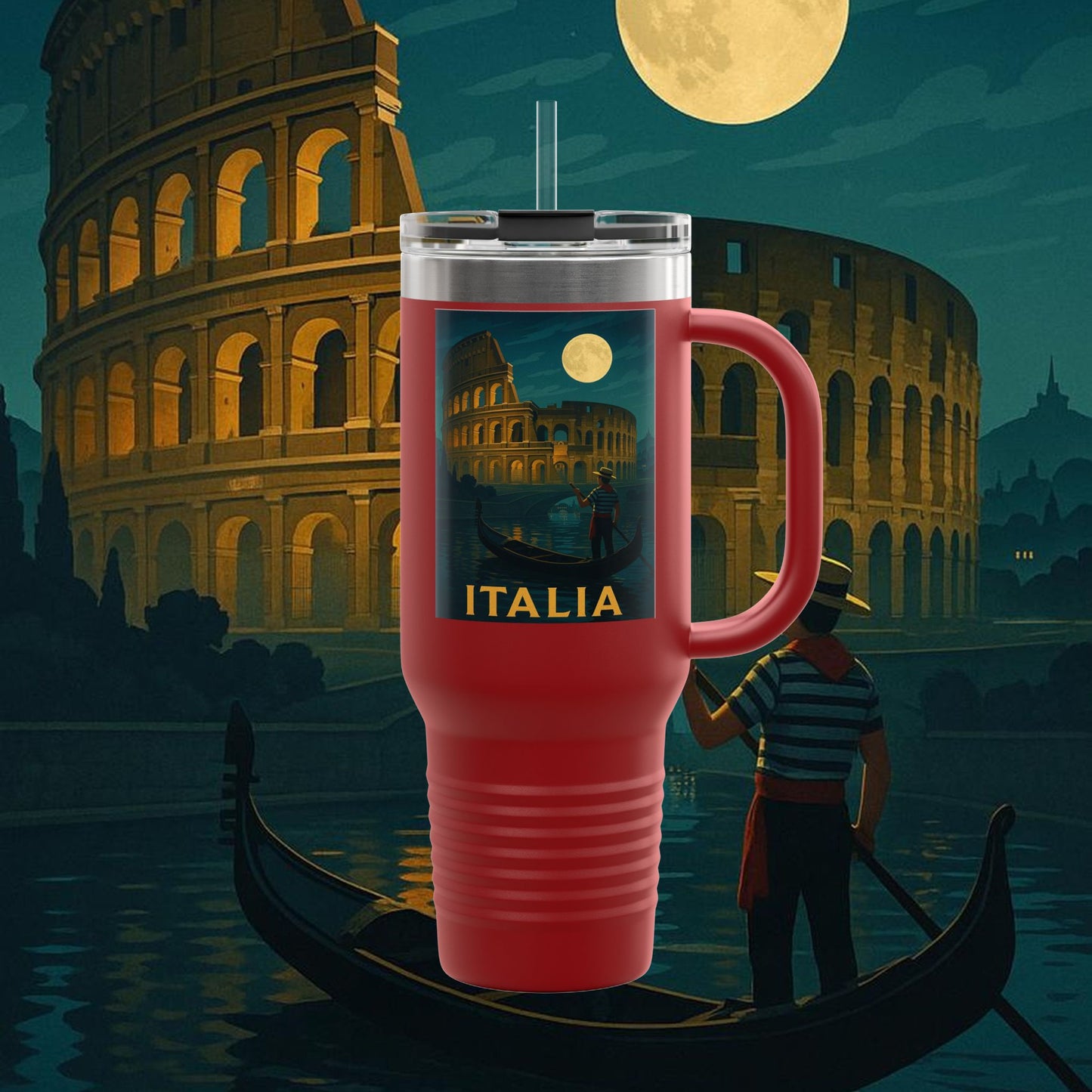 "Italy Insulated Travel Mug: Art, Passion, and Eternal Flavors 🎨🍝🏛️"