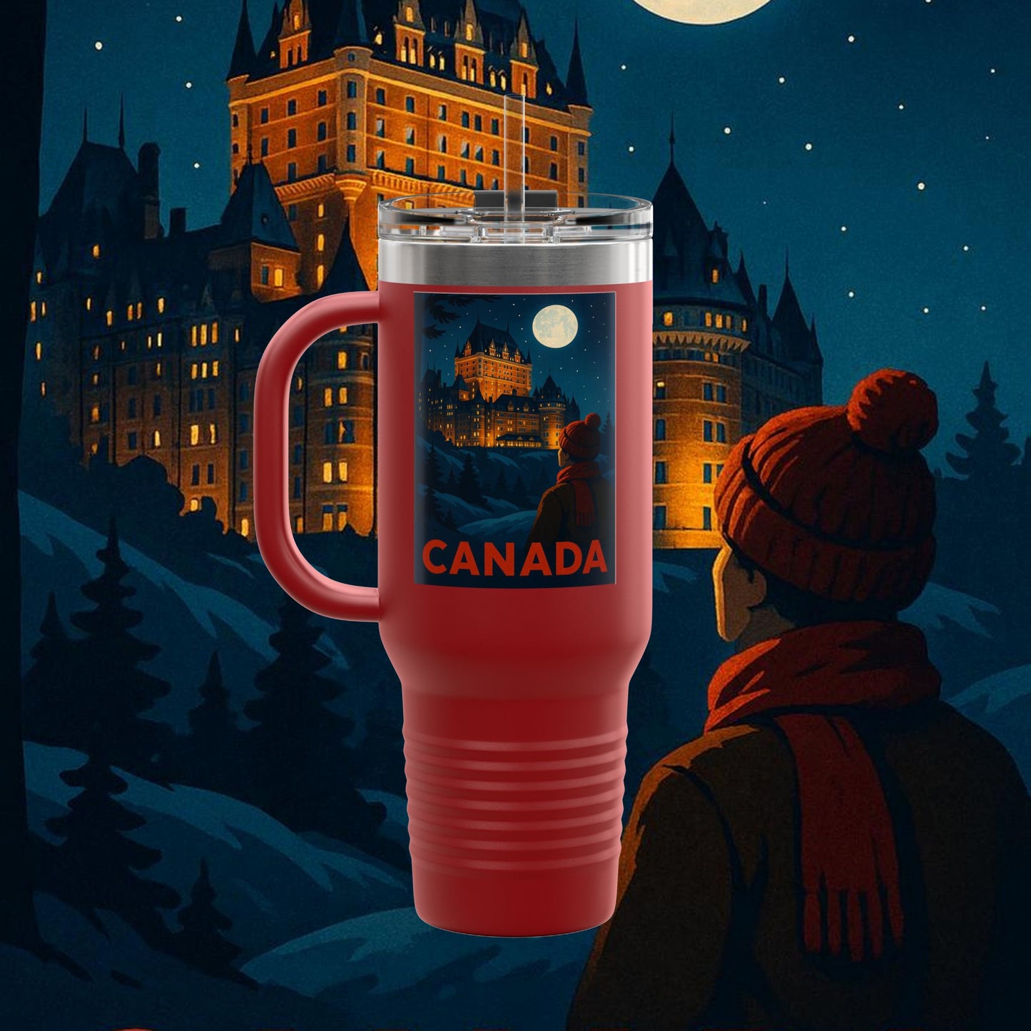 "Canada Insulated Travel Mug: Majestic Nature and Free Spirit 🍁🏞️🦌"