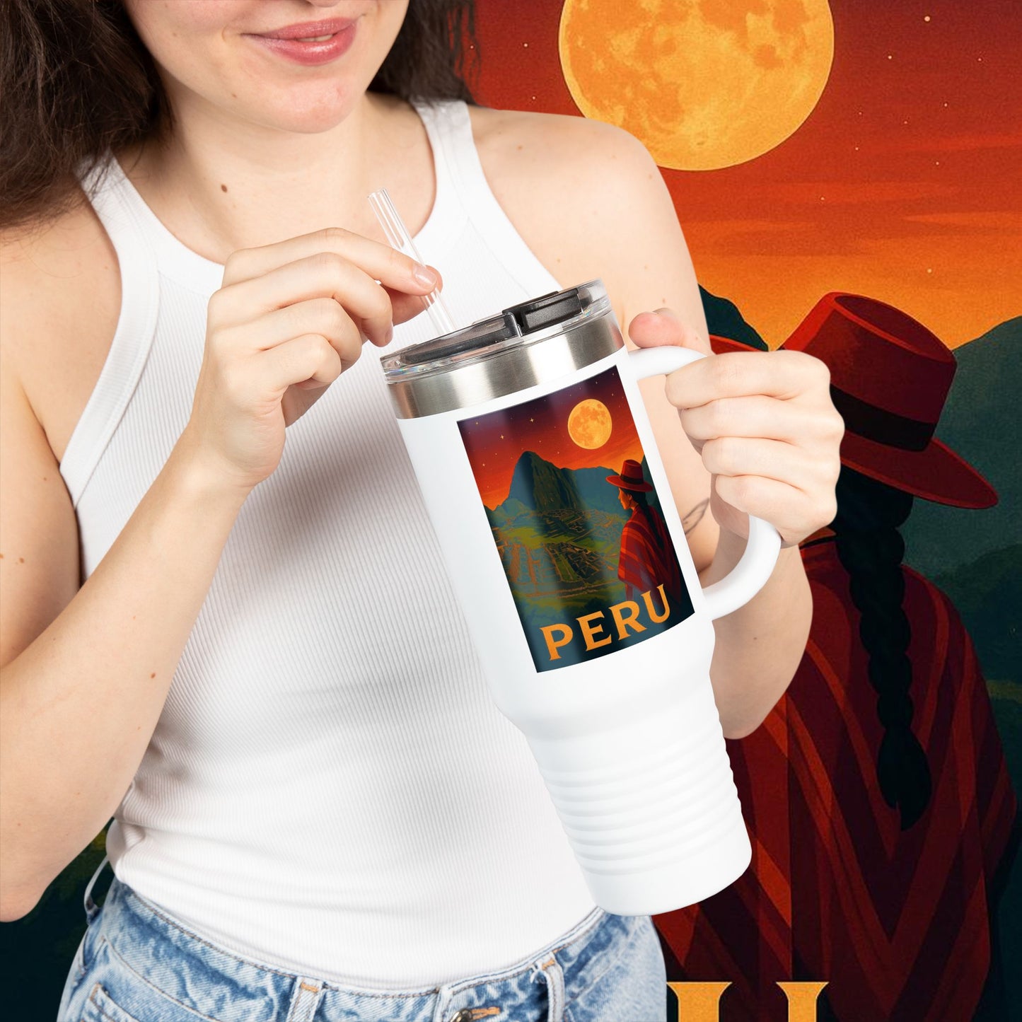 "Peru Insulated Travel Mug: Mysticism, History, and Eternal Wonders 🏔️🦙🛕"
