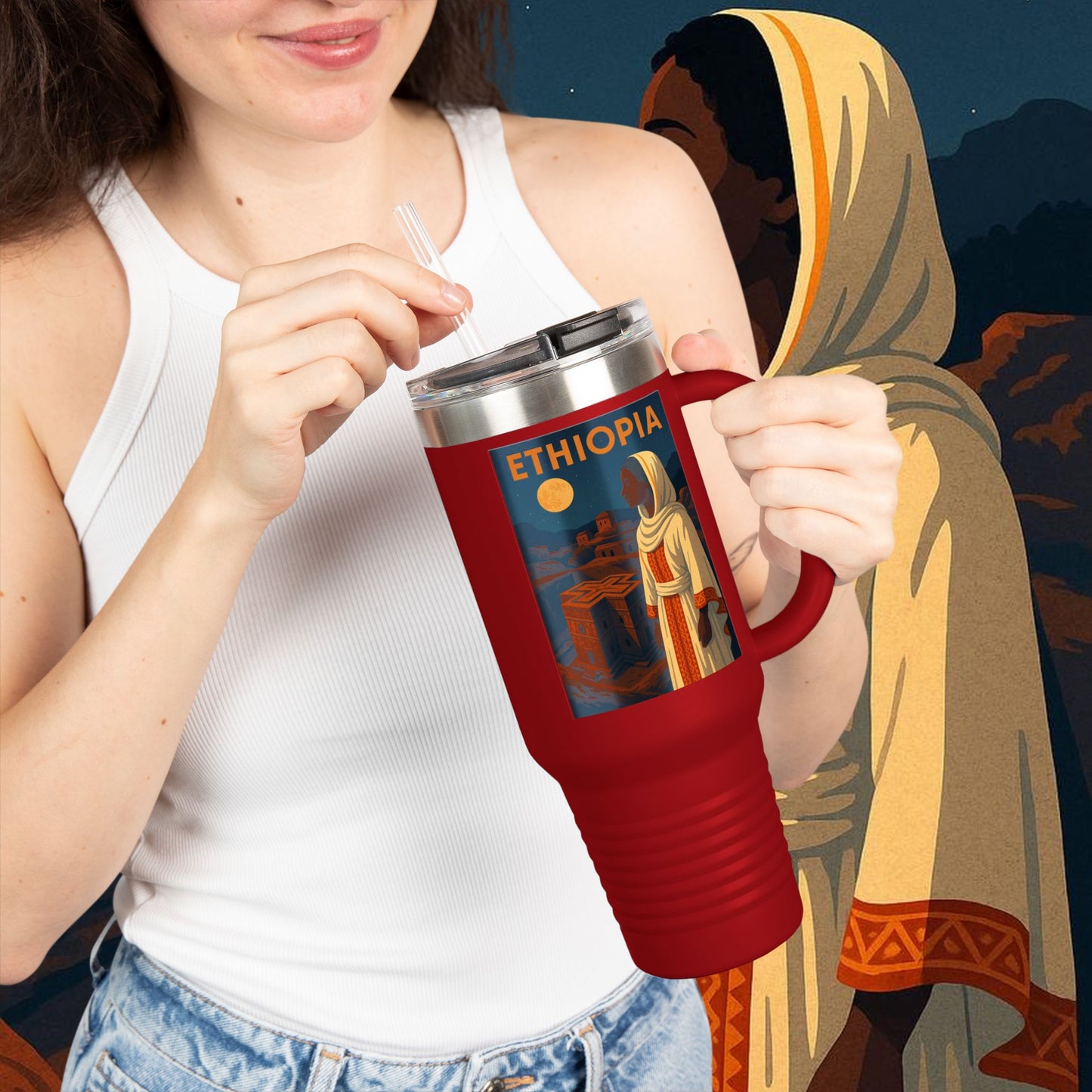 "Ethiopia Insulated Travel Mug – Sacred Land and Ancestral Soul"