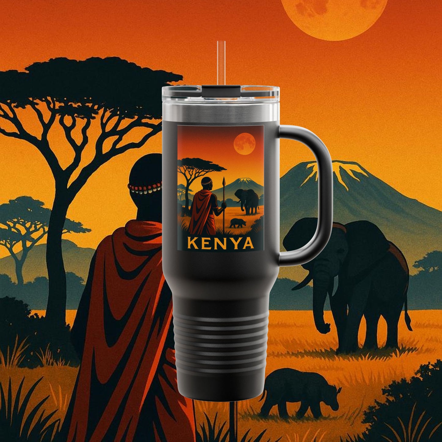 "Kenya Insulated Travel Mug: Wild Adventure and Land of Endless Horizons 🦁🌄🏕️"