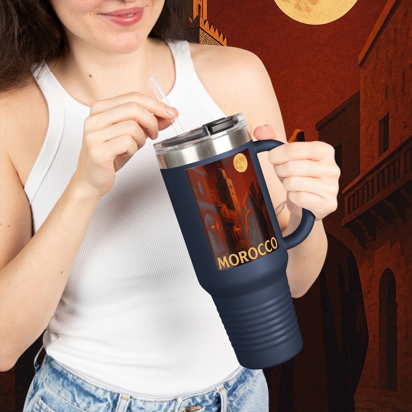 "Morocco Insulated Travel Mug: Magic of the Desert and Cities of a Thousand Colors 🐪🏜️🕌"