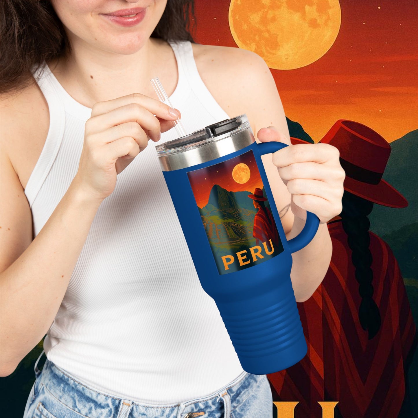 "Peru Insulated Travel Mug: Mysticism, History, and Eternal Wonders 🏔️🦙🛕"
