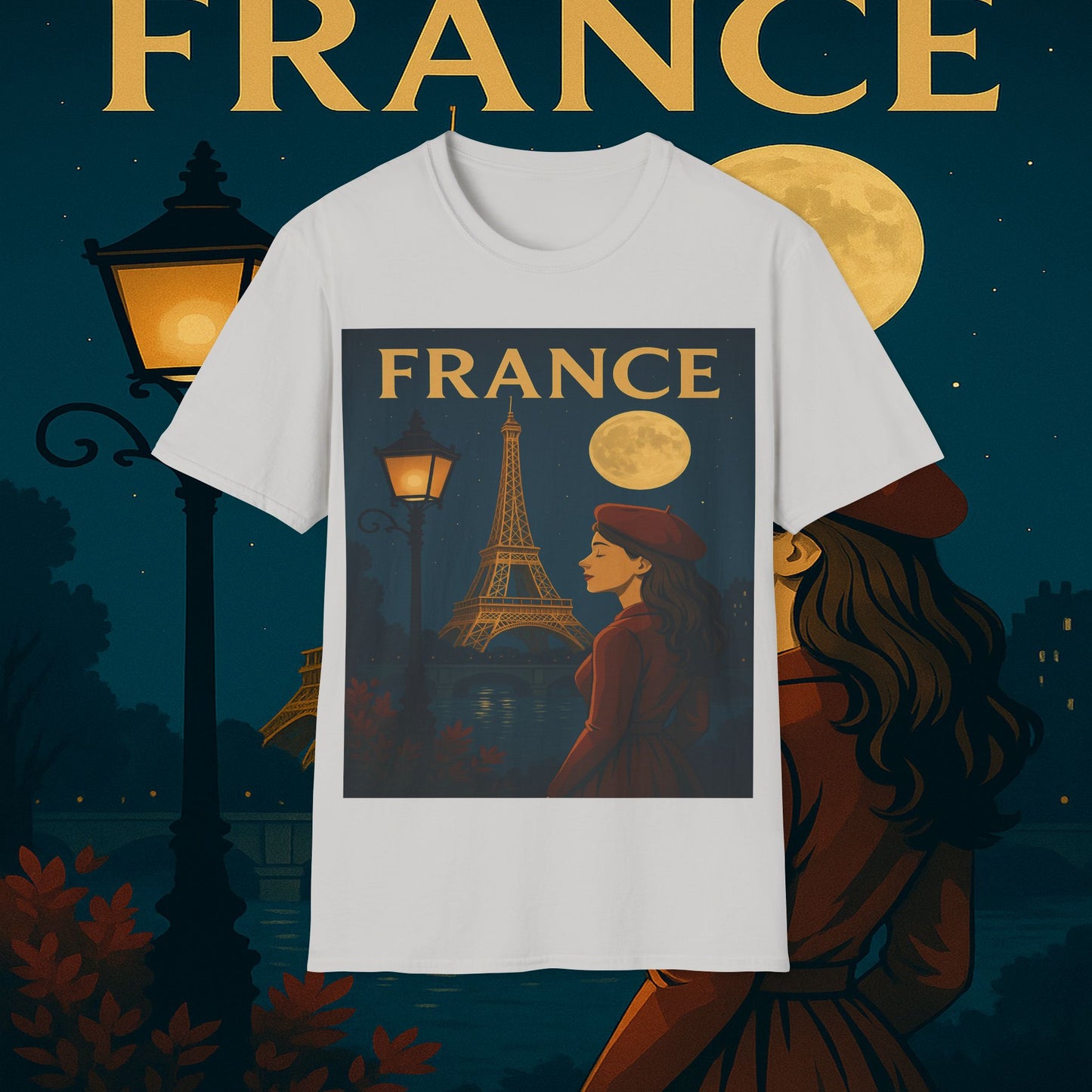 "Camiseta Francia: Romance bajo la Luna 🌙🗼✨"