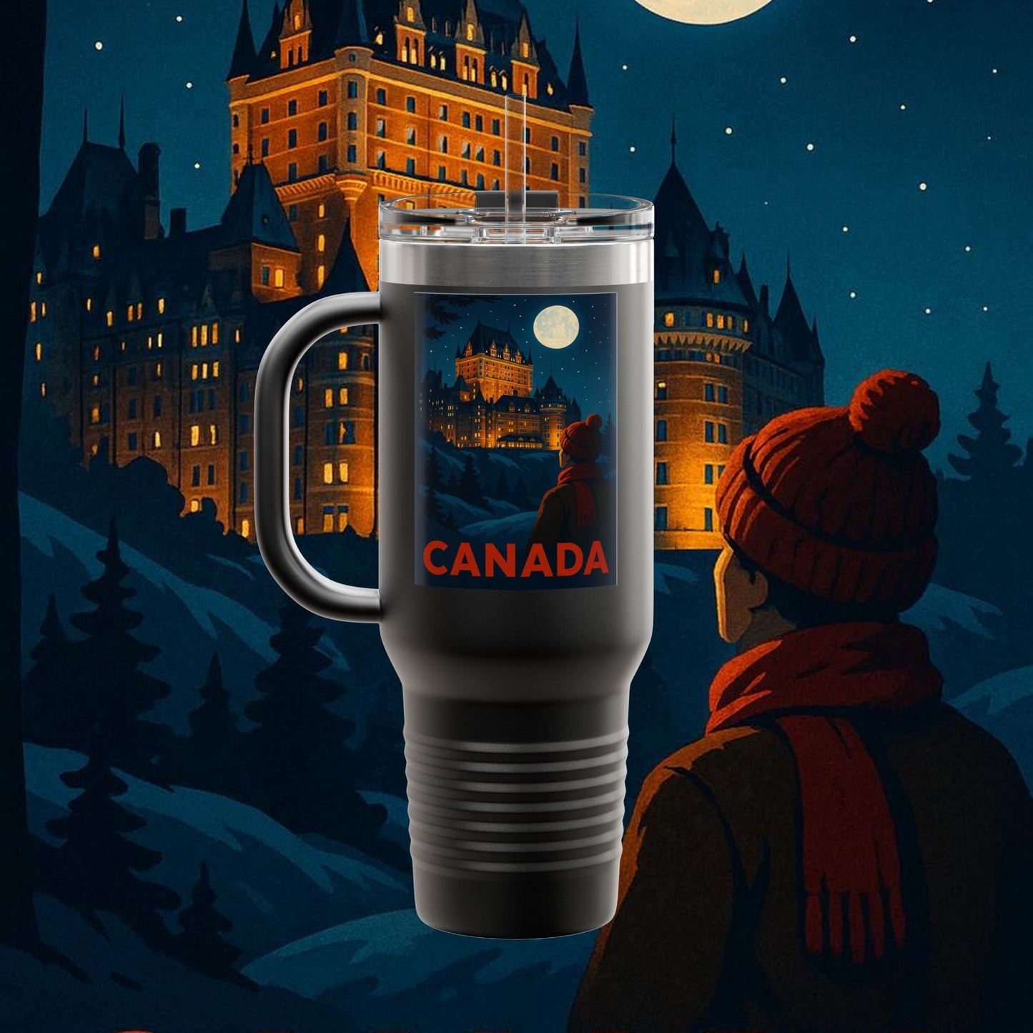 "Canada Insulated Travel Mug: Majestic Nature and Free Spirit 🍁🏞️🦌"