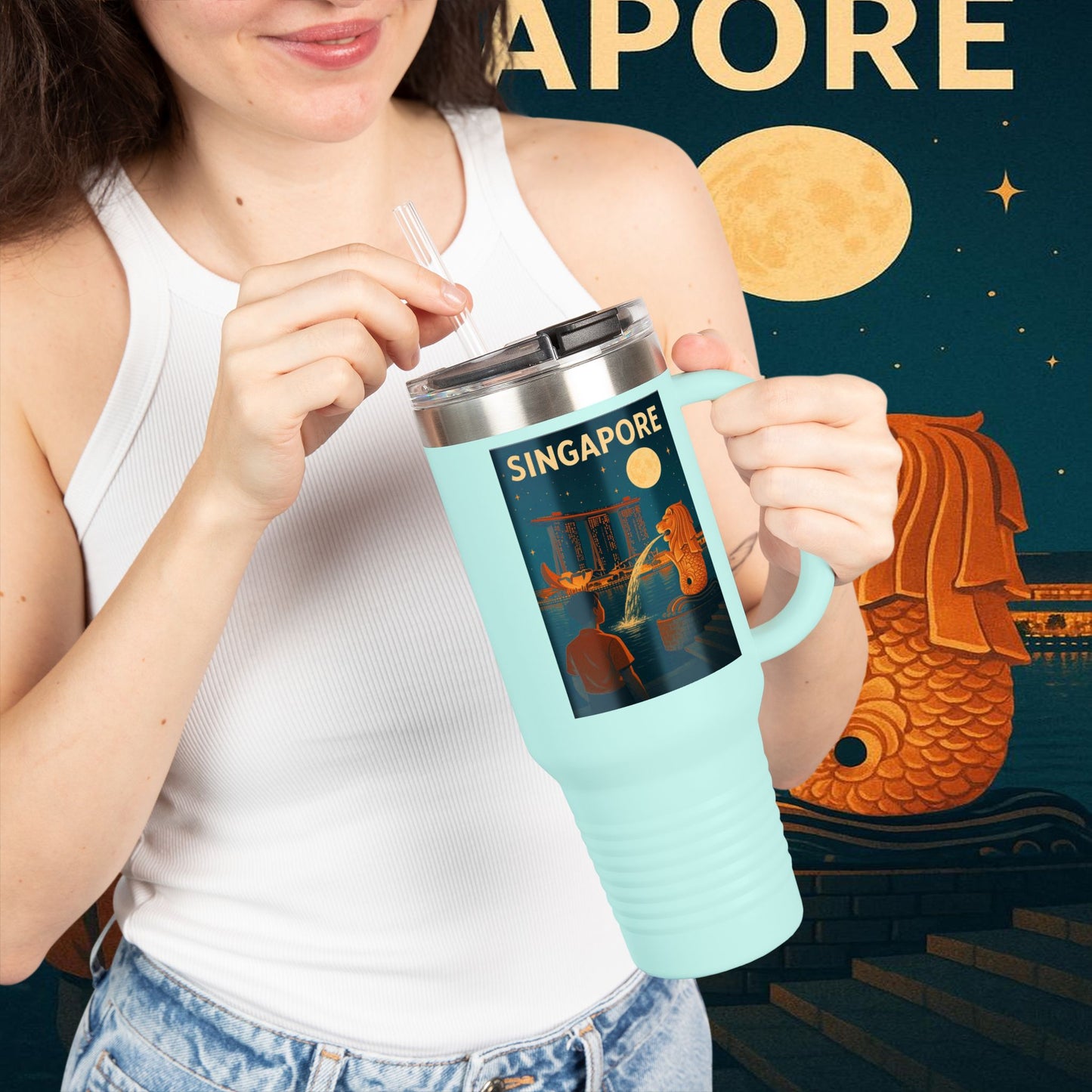 "Singapore Insulated Travel Mug 🌆 – Future, culture, and nature in one place"