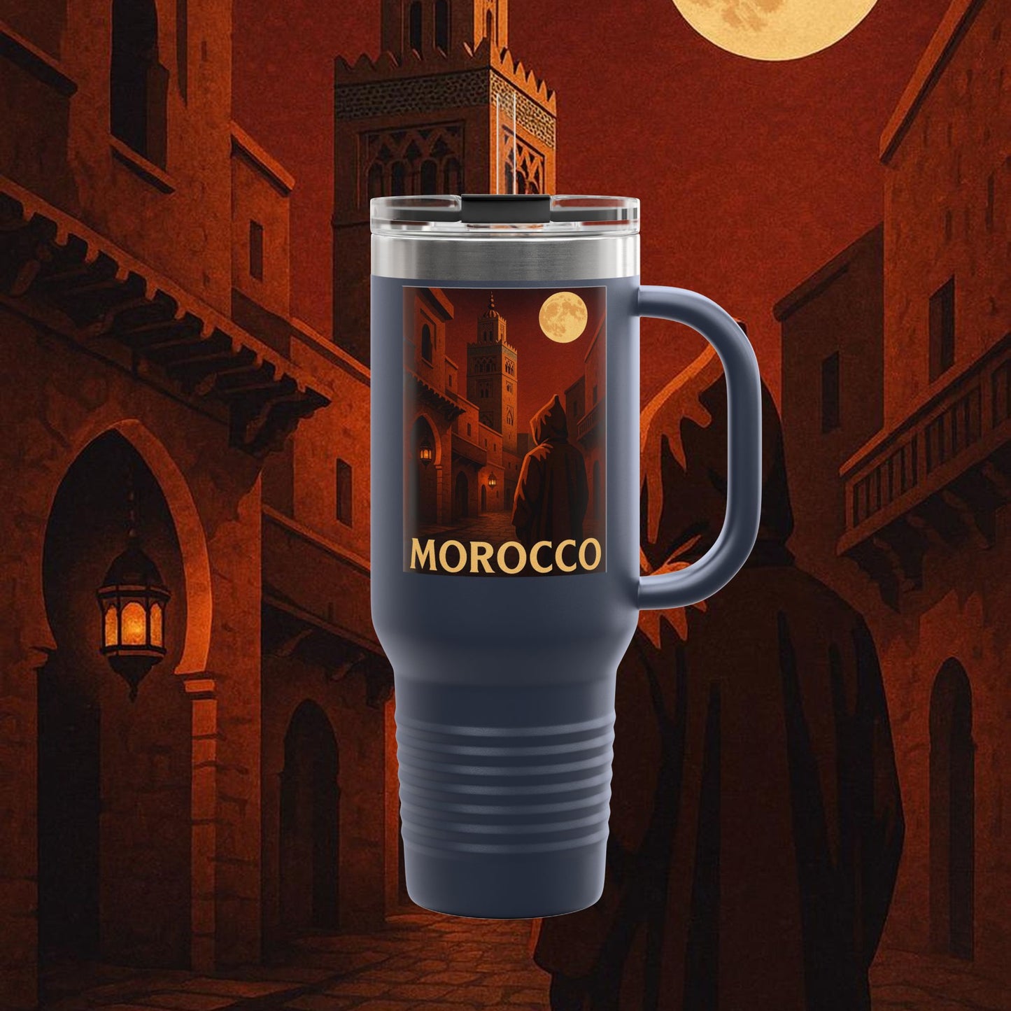 "Morocco Insulated Travel Mug: Magic of the Desert and Cities of a Thousand Colors 🐪🏜️🕌"