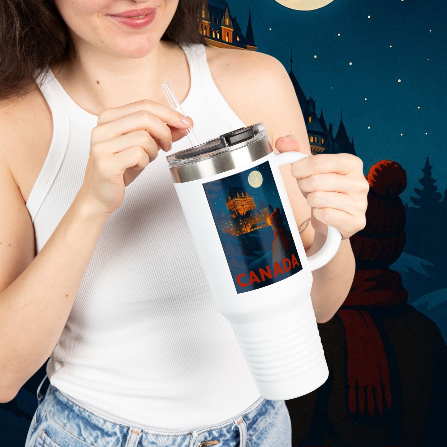 "Canada Insulated Travel Mug: Majestic Nature and Free Spirit 🍁🏞️🦌"