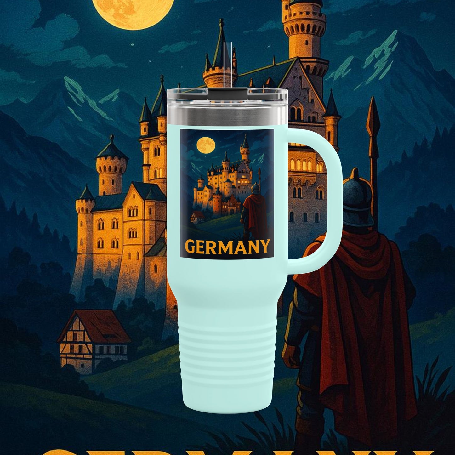 "taza de Viaje Aislada Alemania: Fortaleza, Historia y Tradición 🎖️🏰🍺"