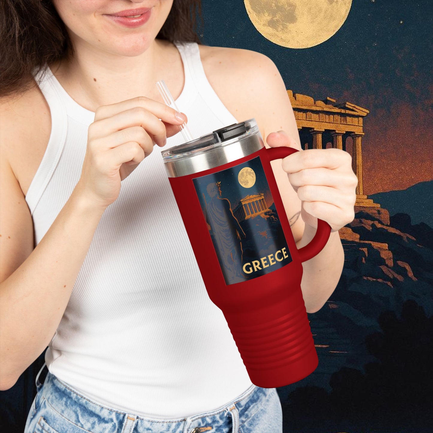 "Greece Insulated Travel Mug: Cradle of Gods, Wonders and Philosophy 🌊🏛️⚡"