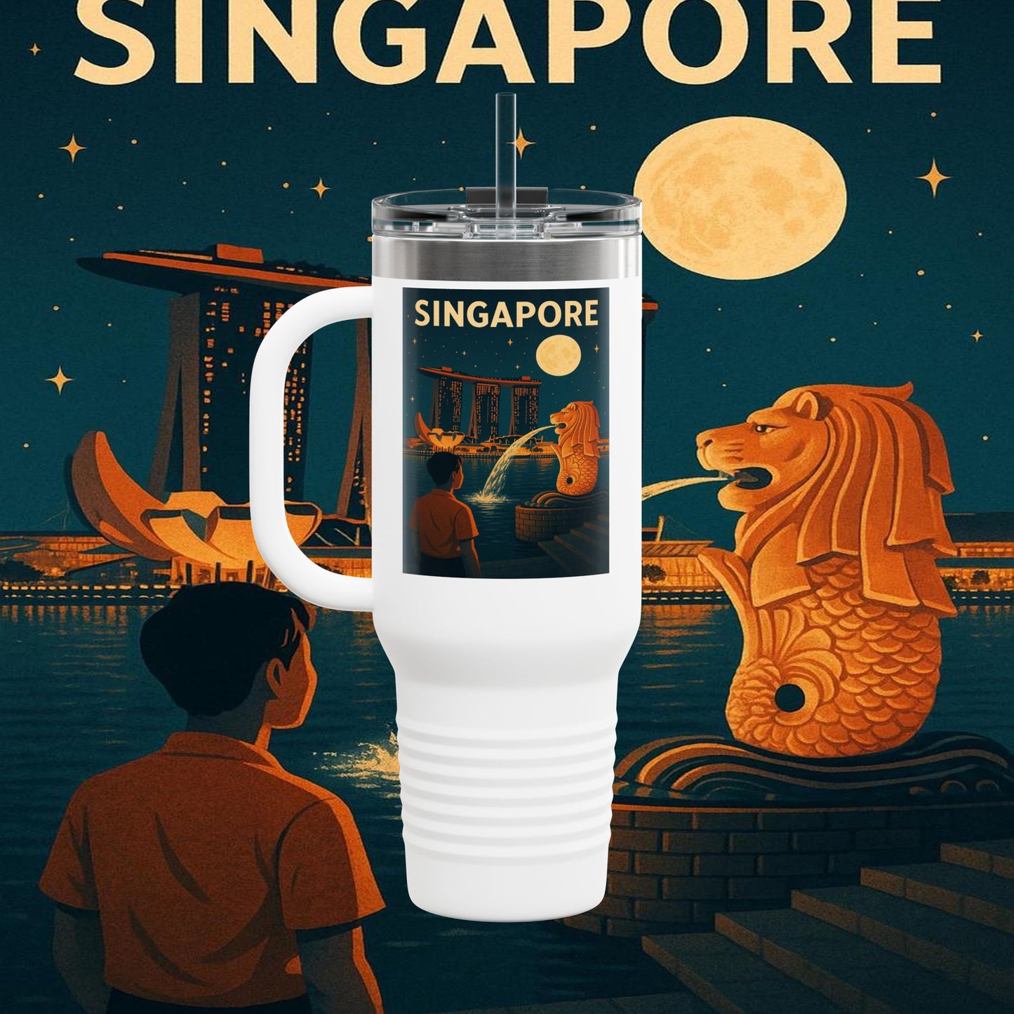 "Singapore Insulated Travel Mug 🌆 – Future, culture, and nature in one place"