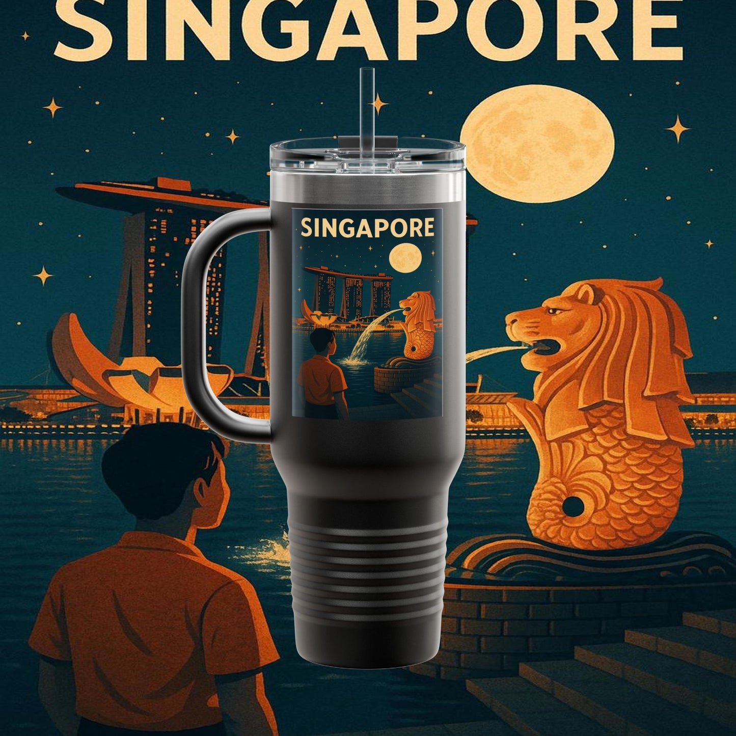 "Singapore Insulated Travel Mug 🌆 – Future, culture, and nature in one place"