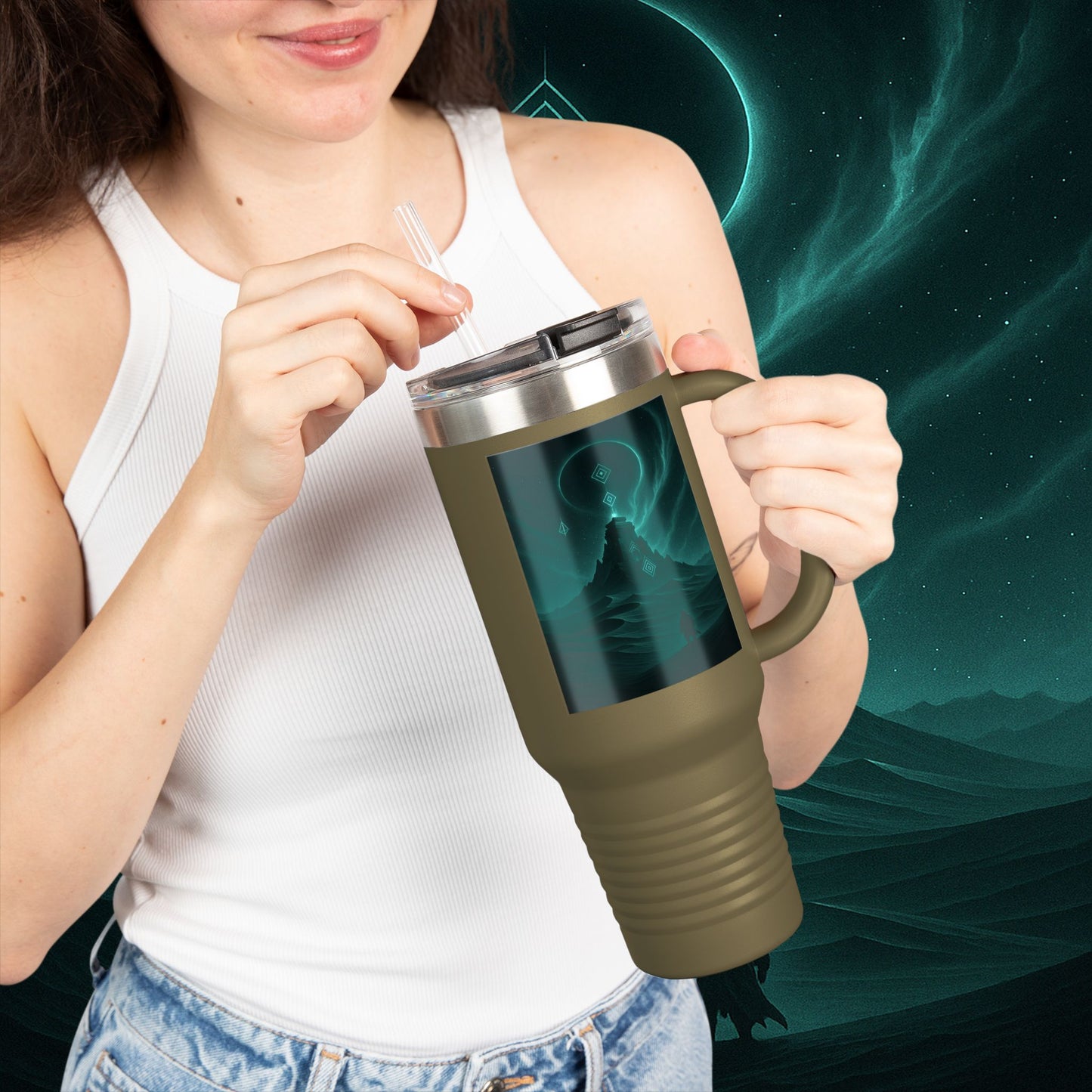 "Taza de viaje aislada🪐Templo del Cosmos"