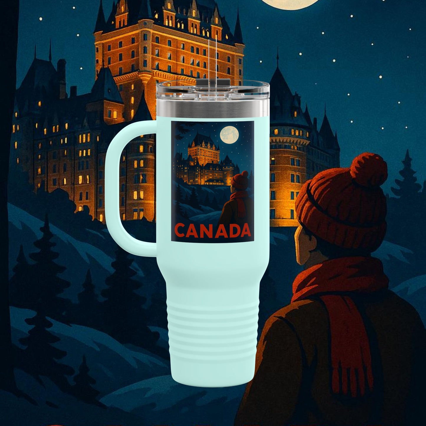 "Canada Insulated Travel Mug: Majestic Nature and Free Spirit 🍁🏞️🦌"
