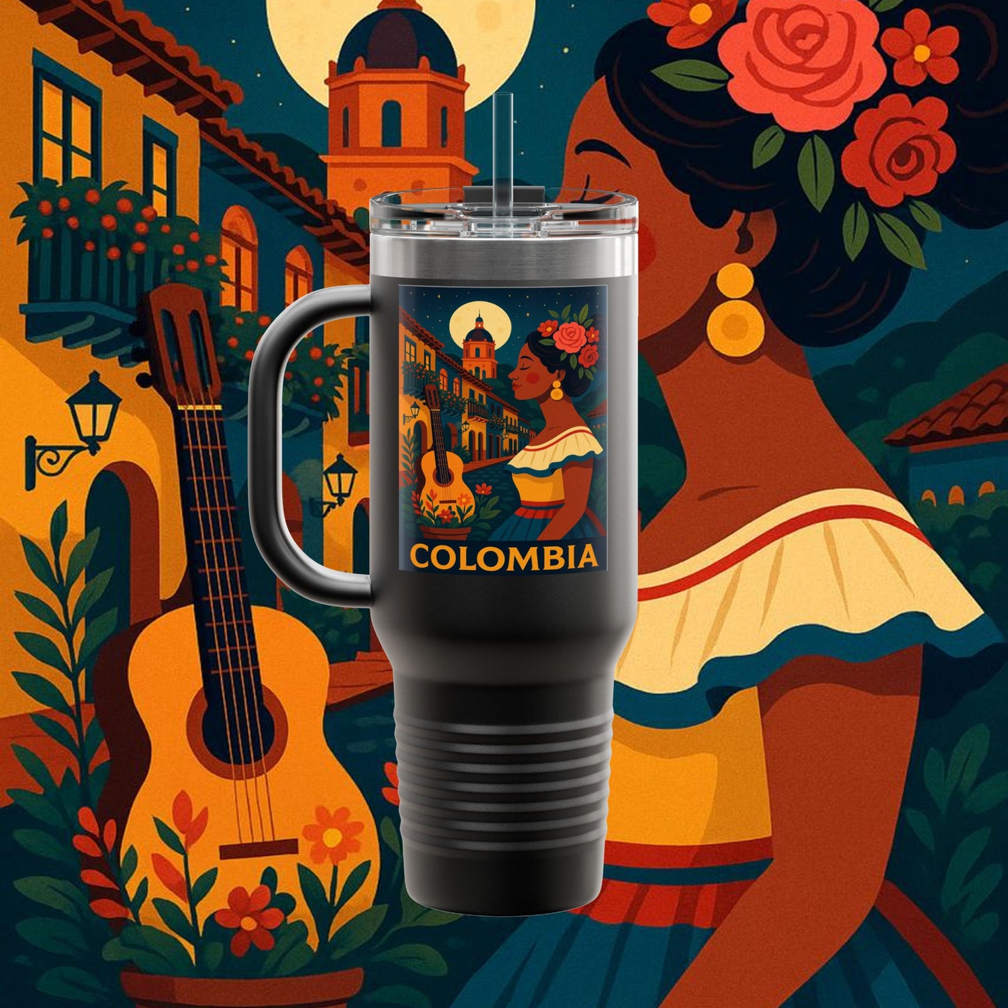 "taza de Viaje Aislada Colombia: Magia de Colores, Café y Tradición ☕🎨🌄"